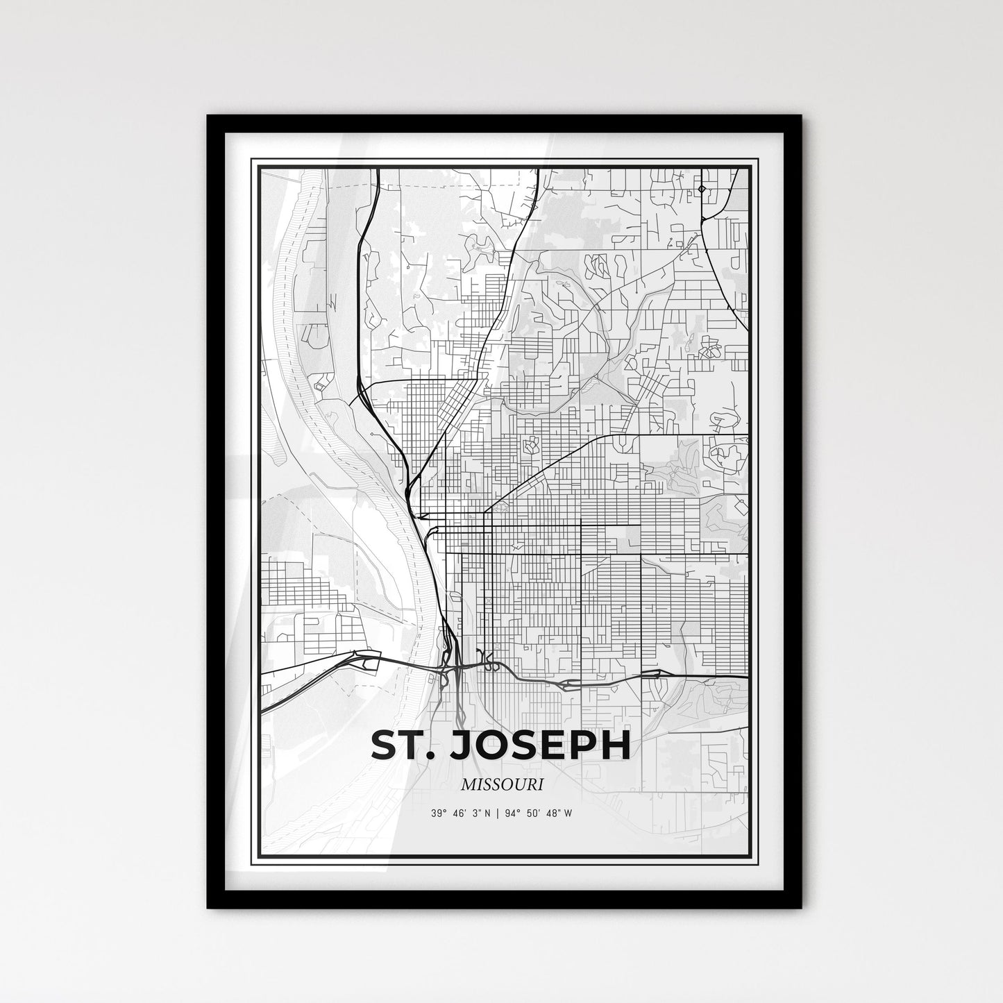 St. Joseph Missouri - Scandinavian Style City Map for Modern Home Decor