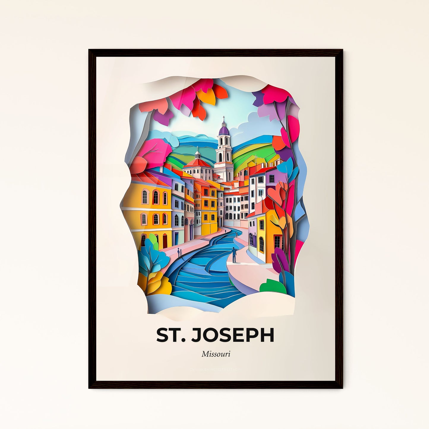 Vivid St. Joseph, Missouri - a paper cut of a city with a river