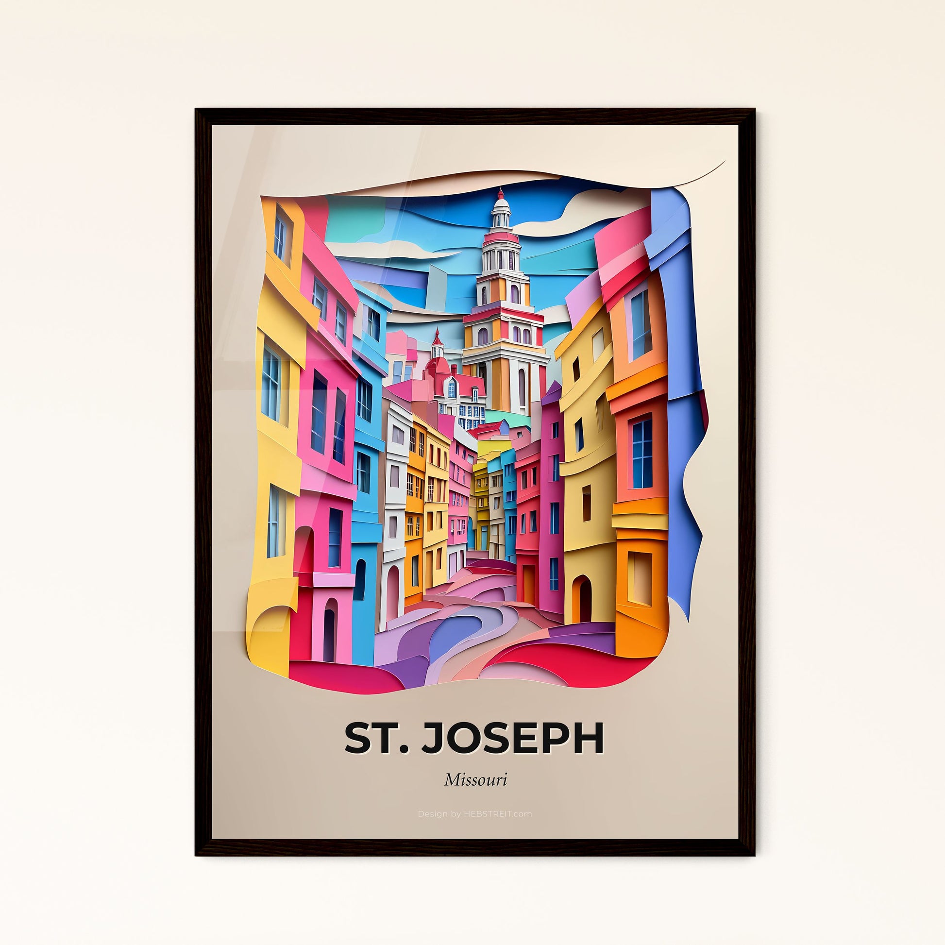 Vivid St. Joseph, Missouri - a paper cut of a city with a clock tower