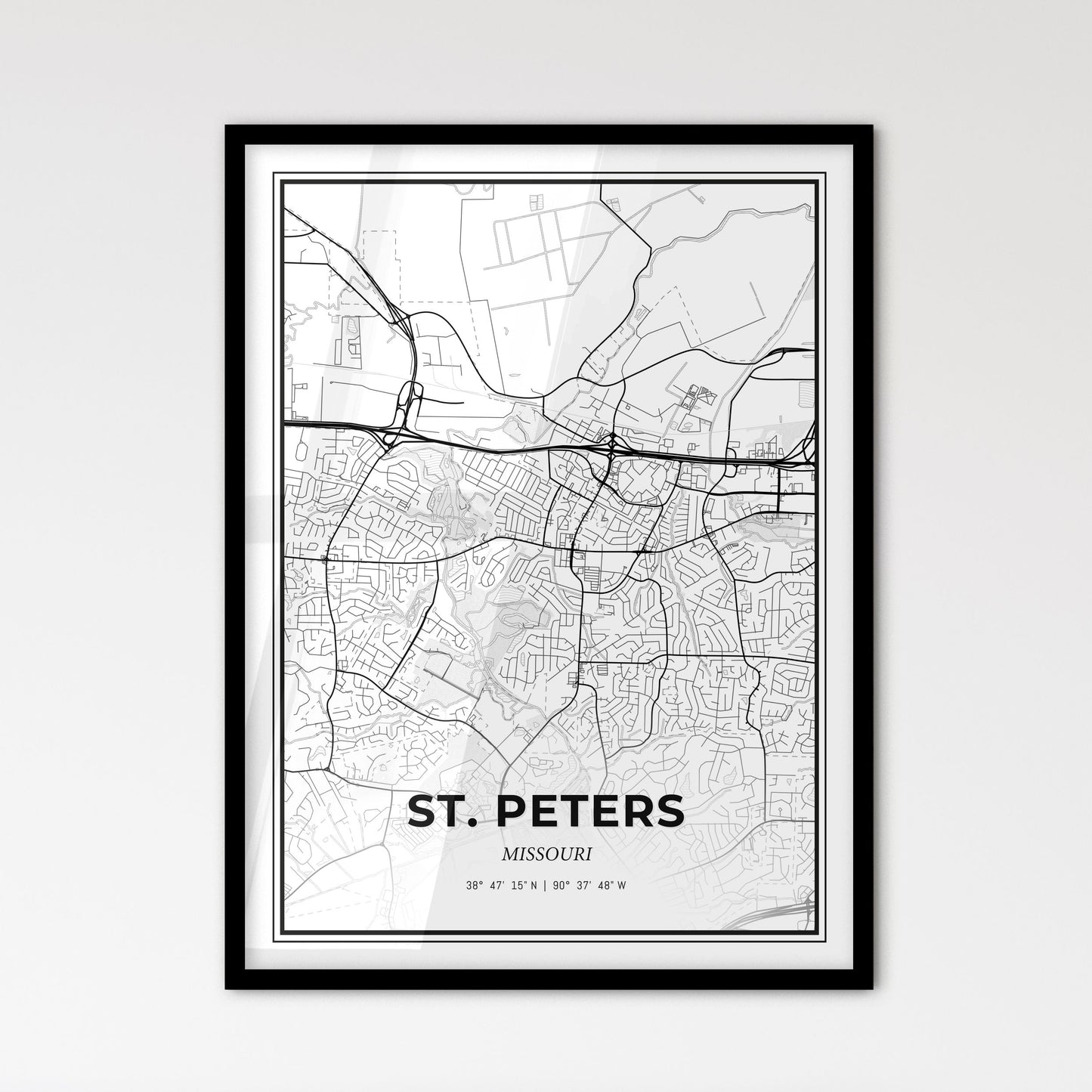 St. Peters Missouri - Scandinavian Style City Map for Modern Home Decor