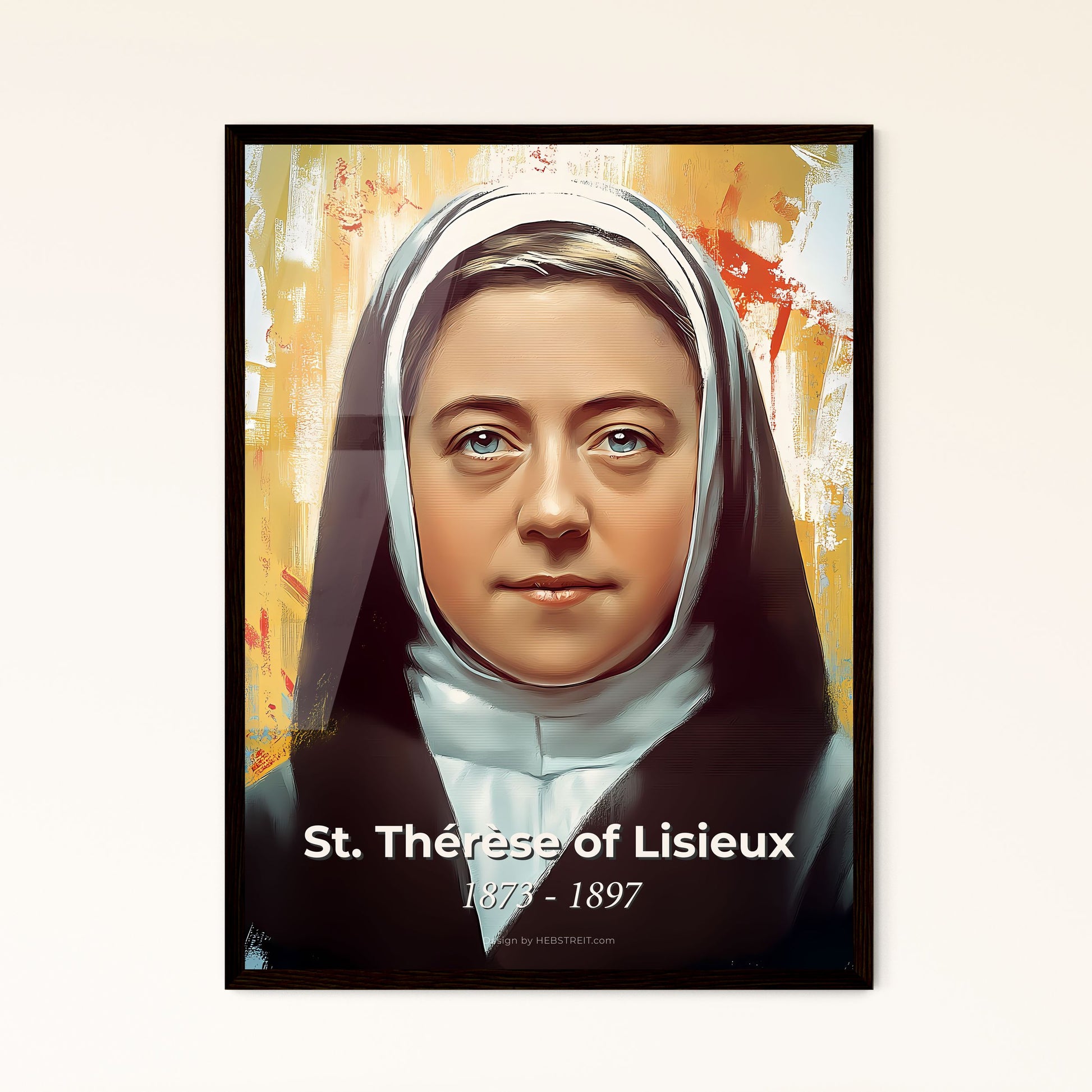 Portrait of St. Thérèse of Lisieux, 1873 - 1897. Impressionistic painting of a woman in a black robe.