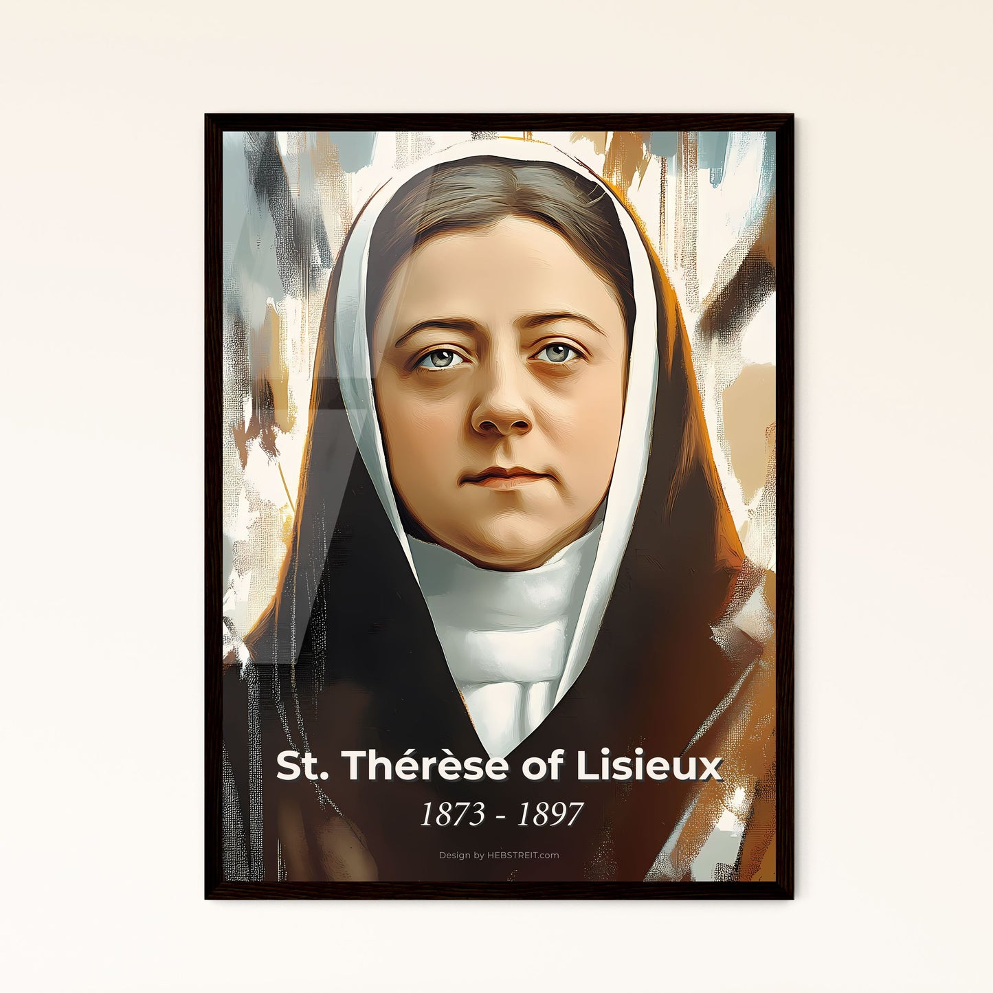 Portrait of St. Thérèse of Lisieux, 1873 - 1897. Impressionistic painting of a woman in a black robe.