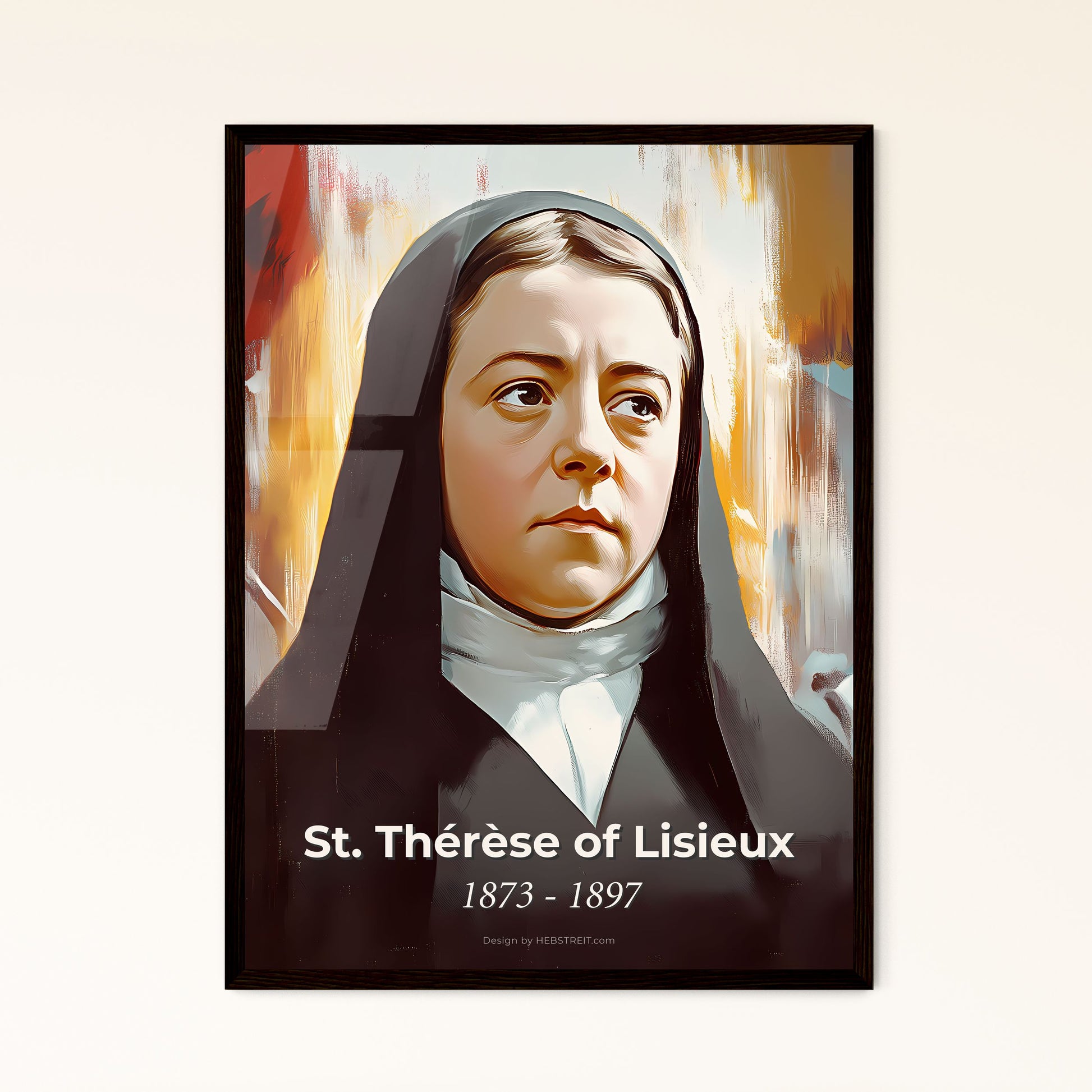 Portrait of St. Thérèse of Lisieux, 1873 - 1897. Impressionistic painting of a woman in a black robe.