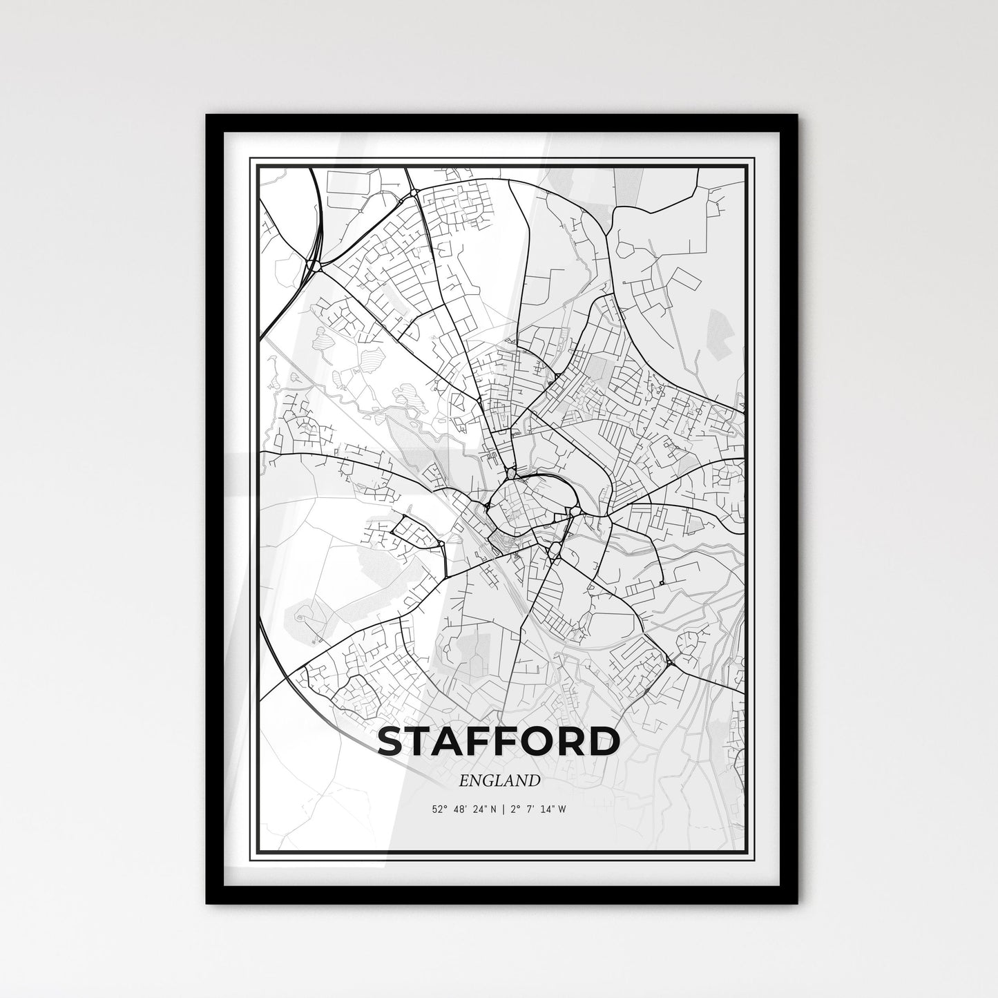 Stafford England - Scandinavian Style City Map for Modern Home Decor