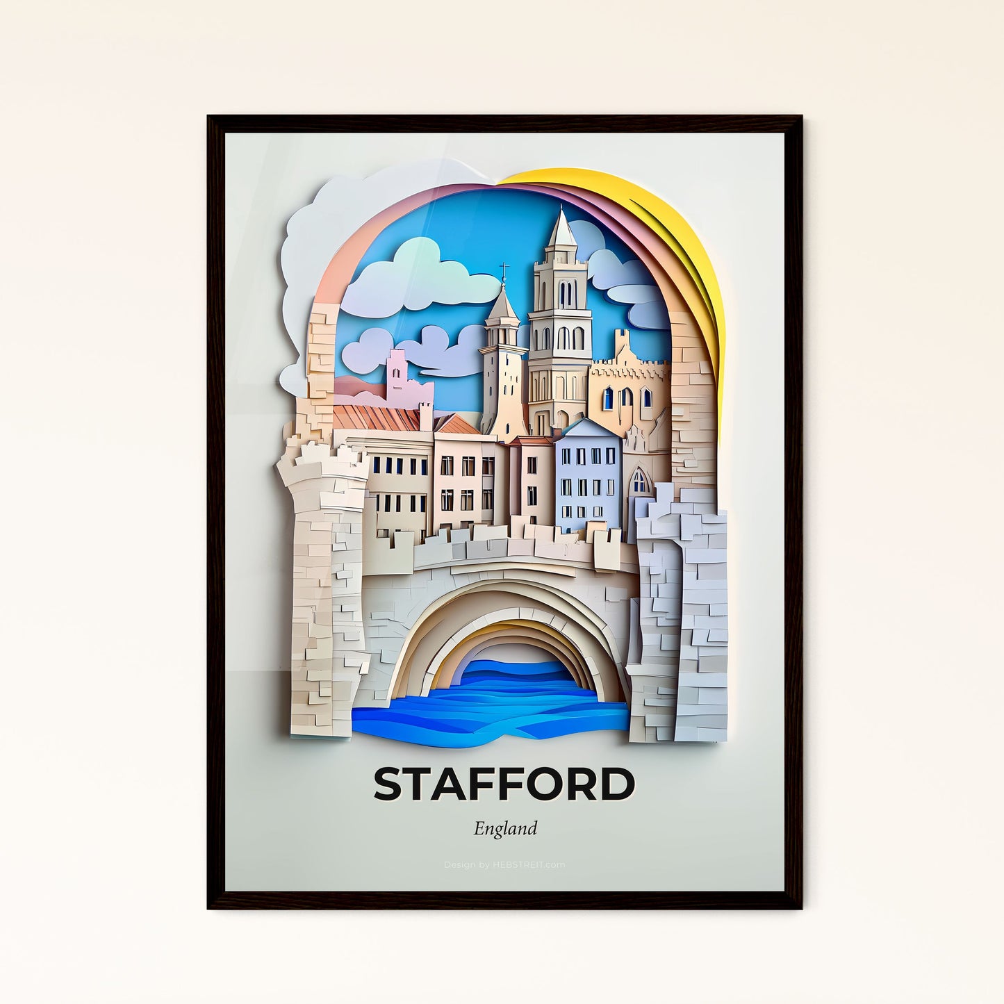 Vivid Stafford, England - a paper cut of a city with a rainbow