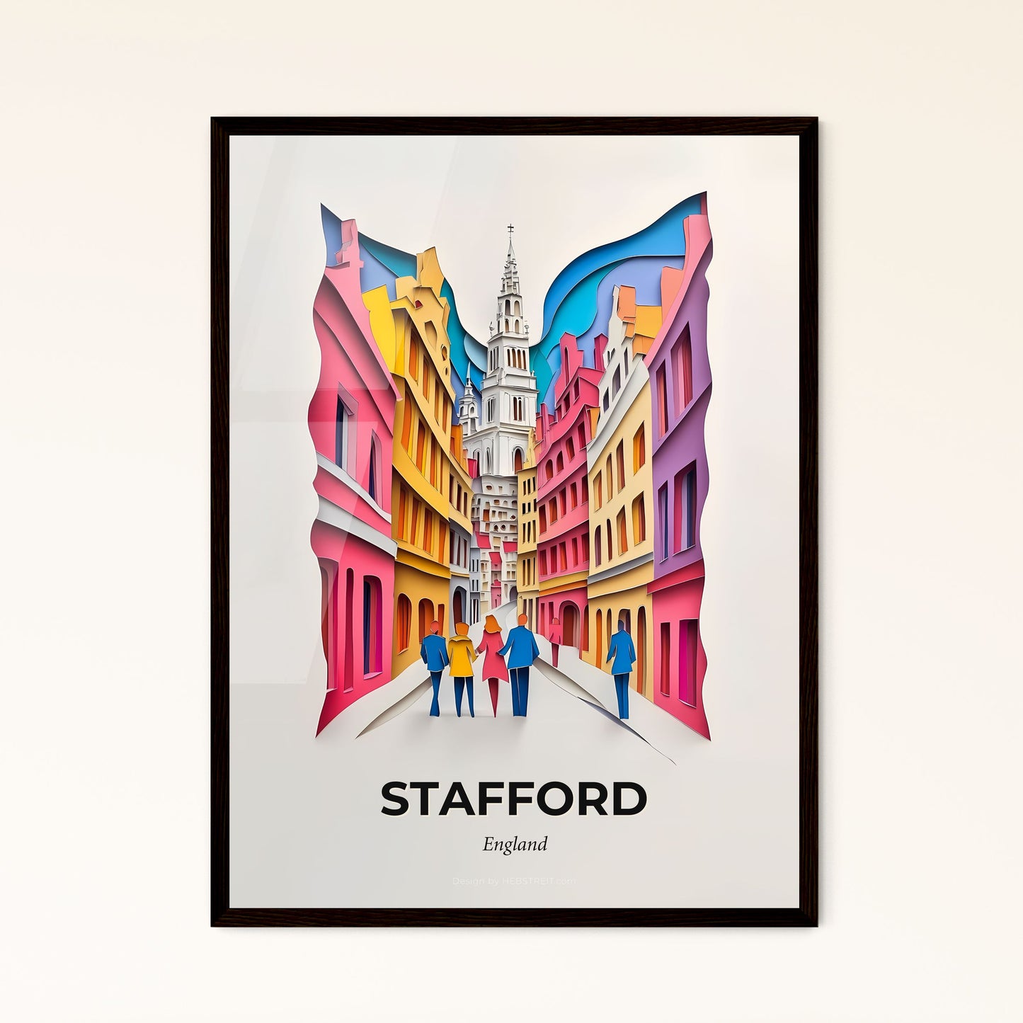 Vivid Stafford, England - a paper cut of a city street with people walking