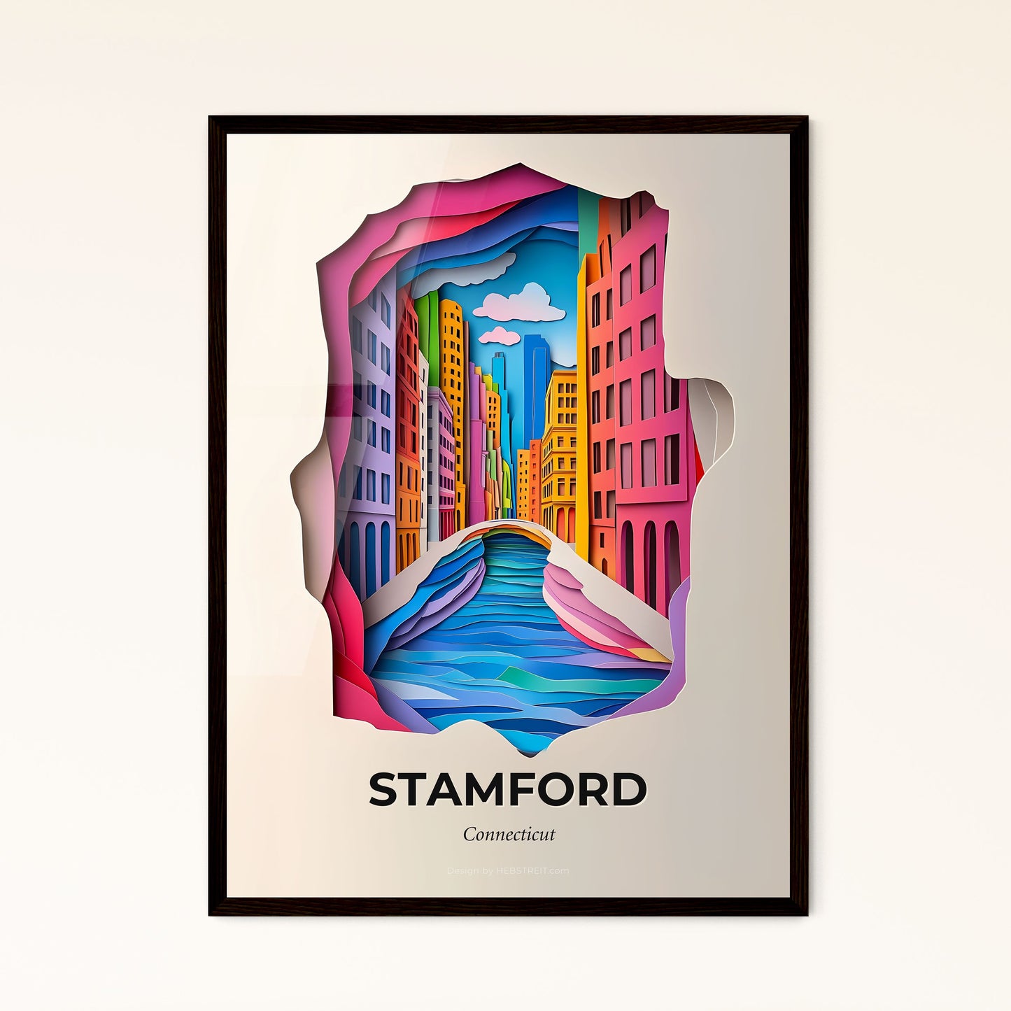 Vivid Stamford, Connecticut - a paper cut of a city with a river