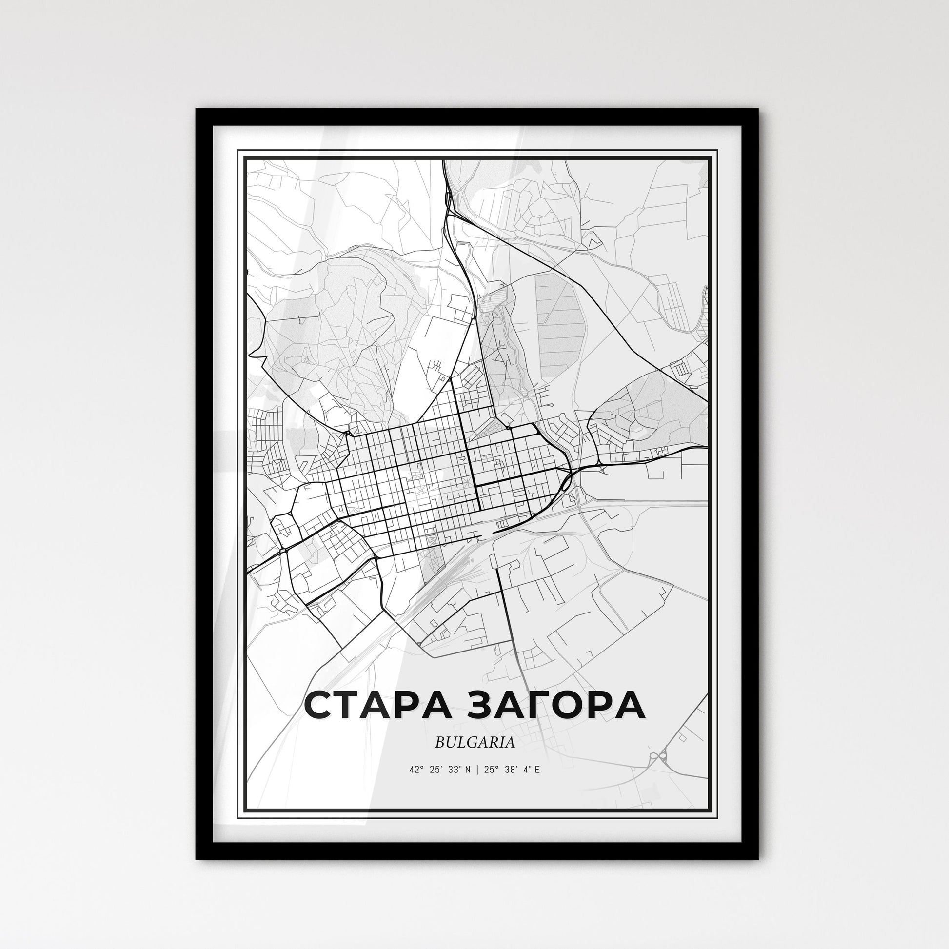 Stara Zagora Bulgaria - Scandinavian Style City Map for Modern Home Decor