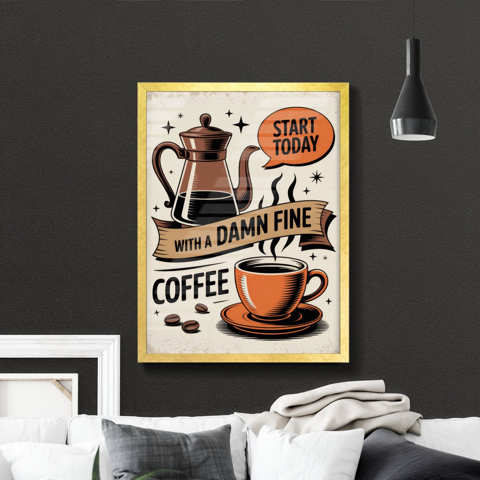 Start Today with a Damn Fine Coffee - Vintage Style Illustration for Coffee Lovers.