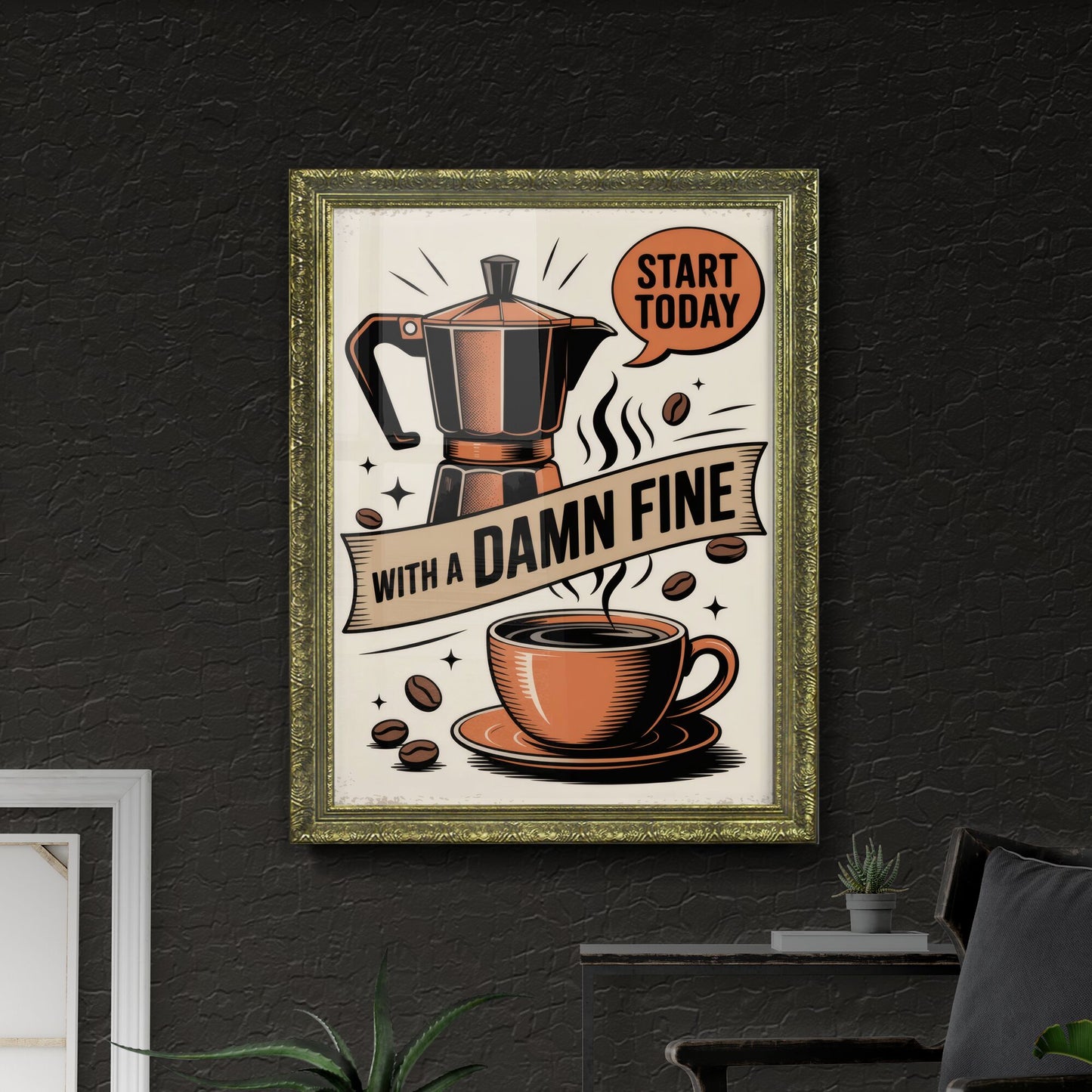 Start Your Day with a Damn Fine Cup of Coffee: Vintage Style Coffee Art.