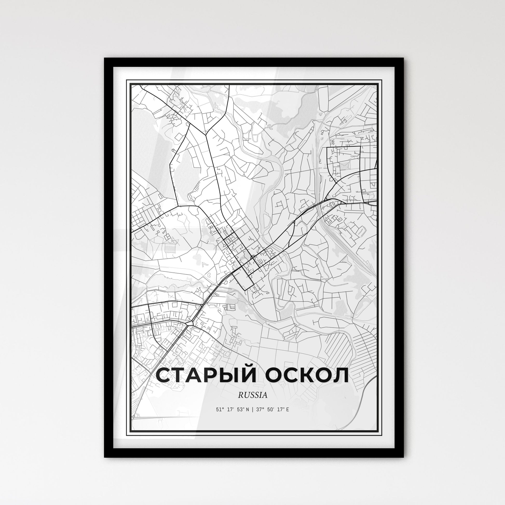 Stary Oskol Russia - Scandinavian Style City Map for Modern Home Decor