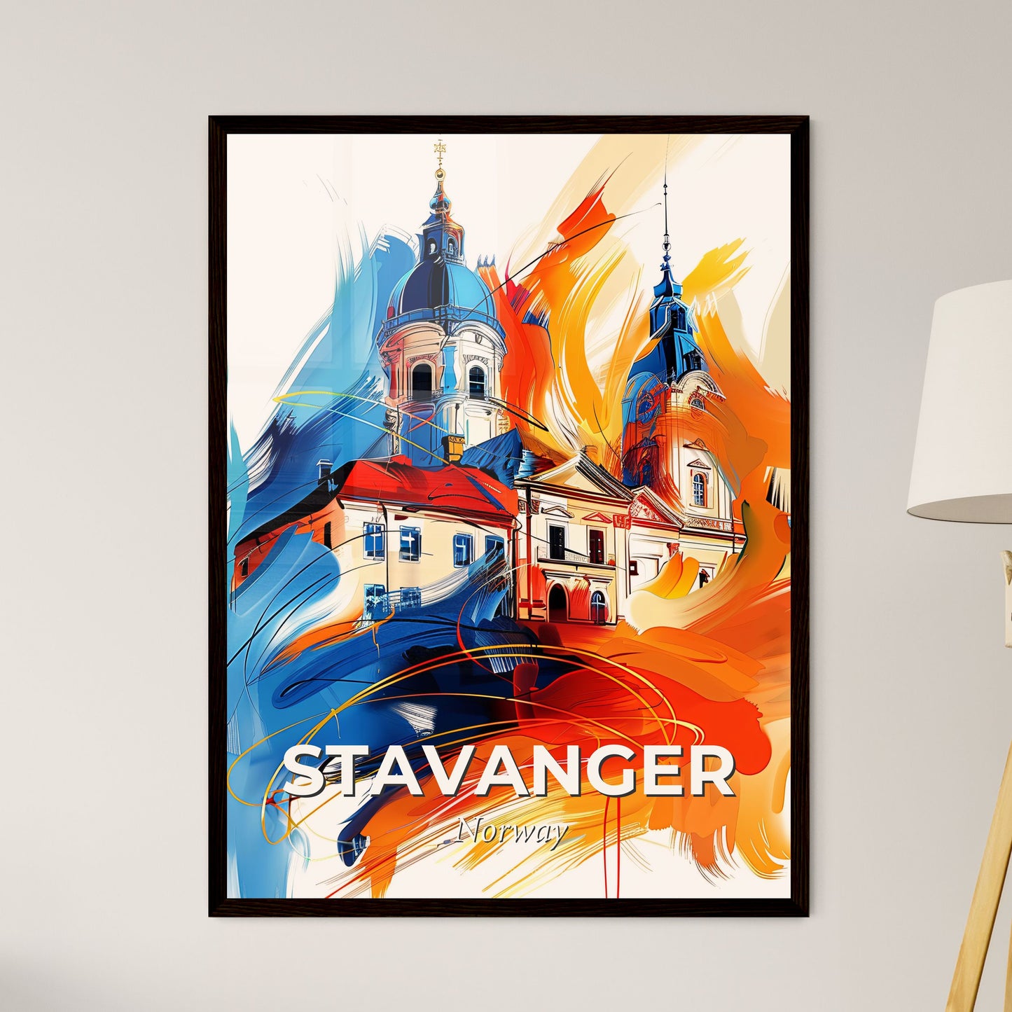 Vibrant Stavanger, Norway - A Painting Of A Building With A Blue And Orange Paint