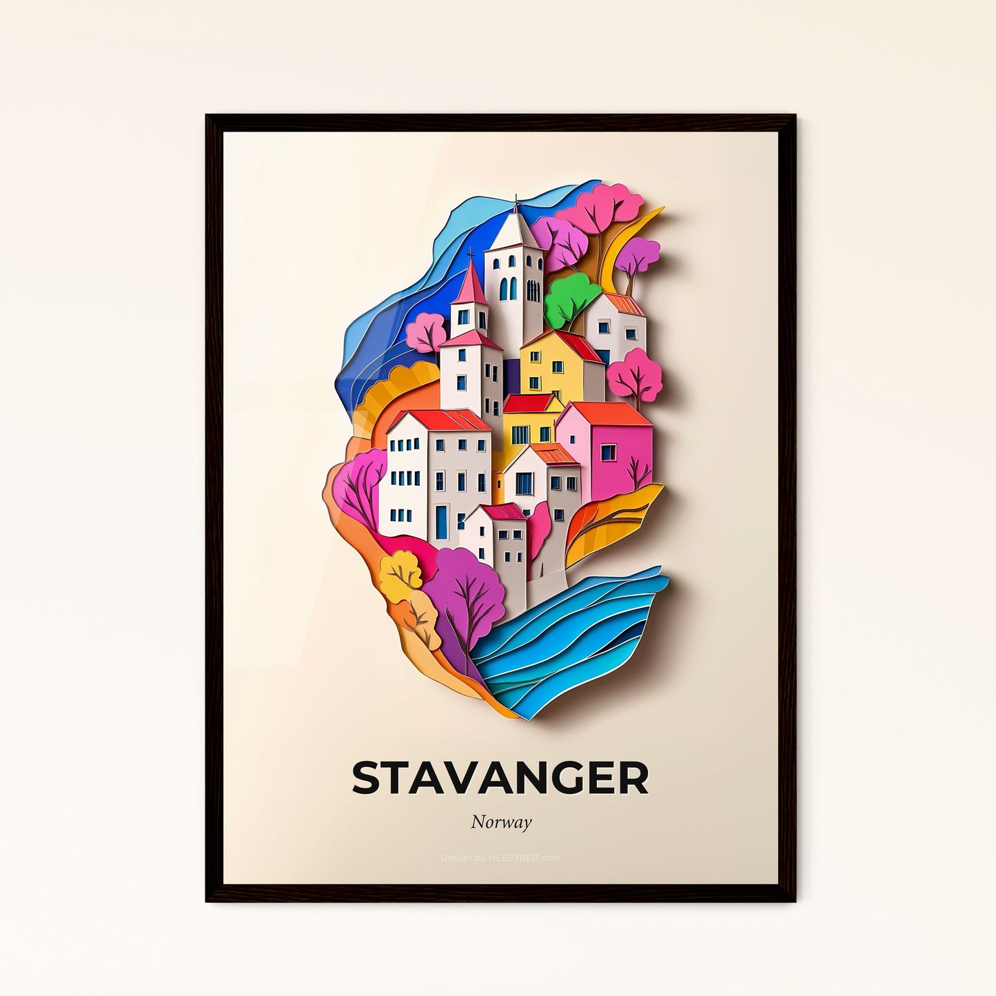 Vivid Stavanger, Norway - a paper cut of a city with trees and a river