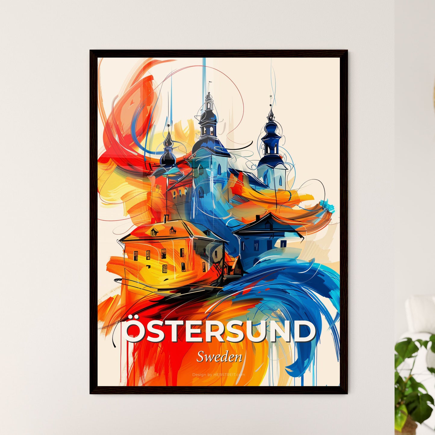 Vibrant Östersund, Sweden - A Colorful Painting Of Buildings