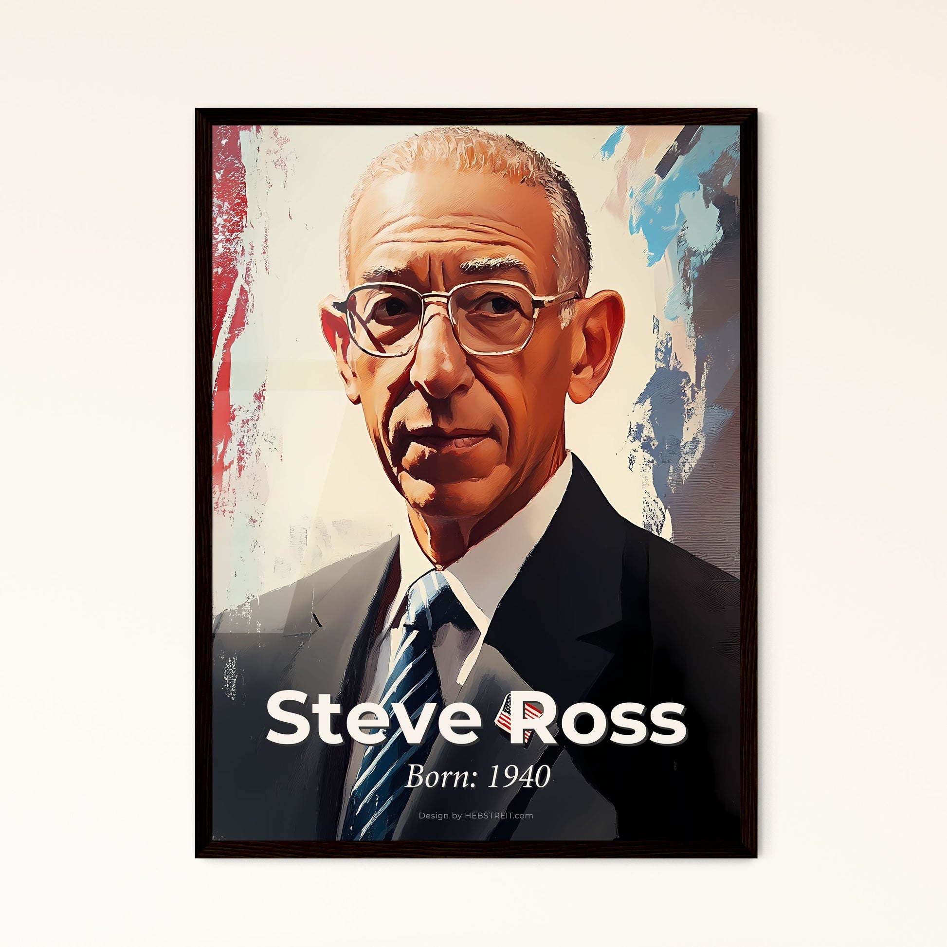 Portrait of Steve Ross, Born: 1940. Impressionistic painting of a man in a suit and tie.