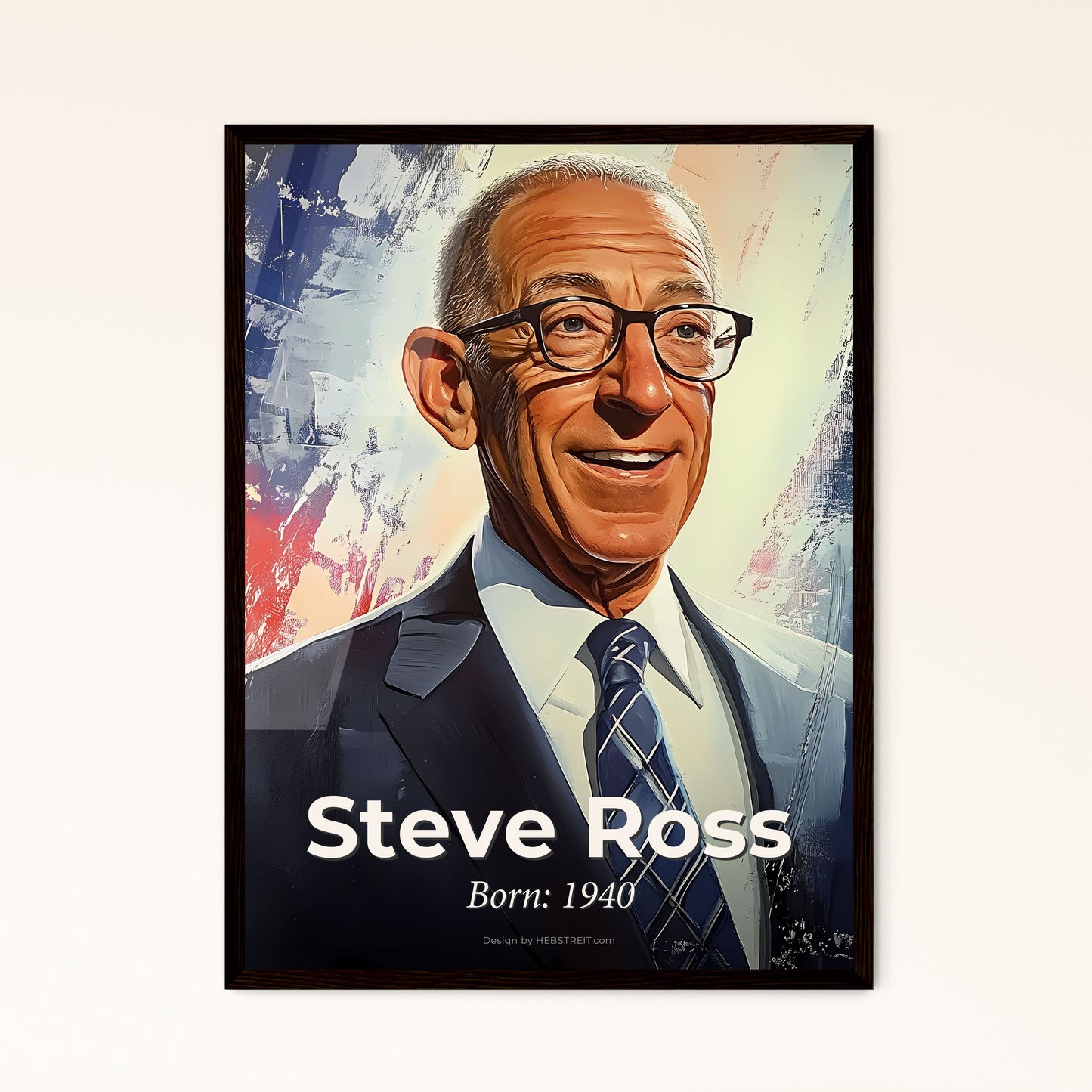 Portrait of Steve Ross, Born: 1940. Impressionistic painting of a man in a suit and tie.