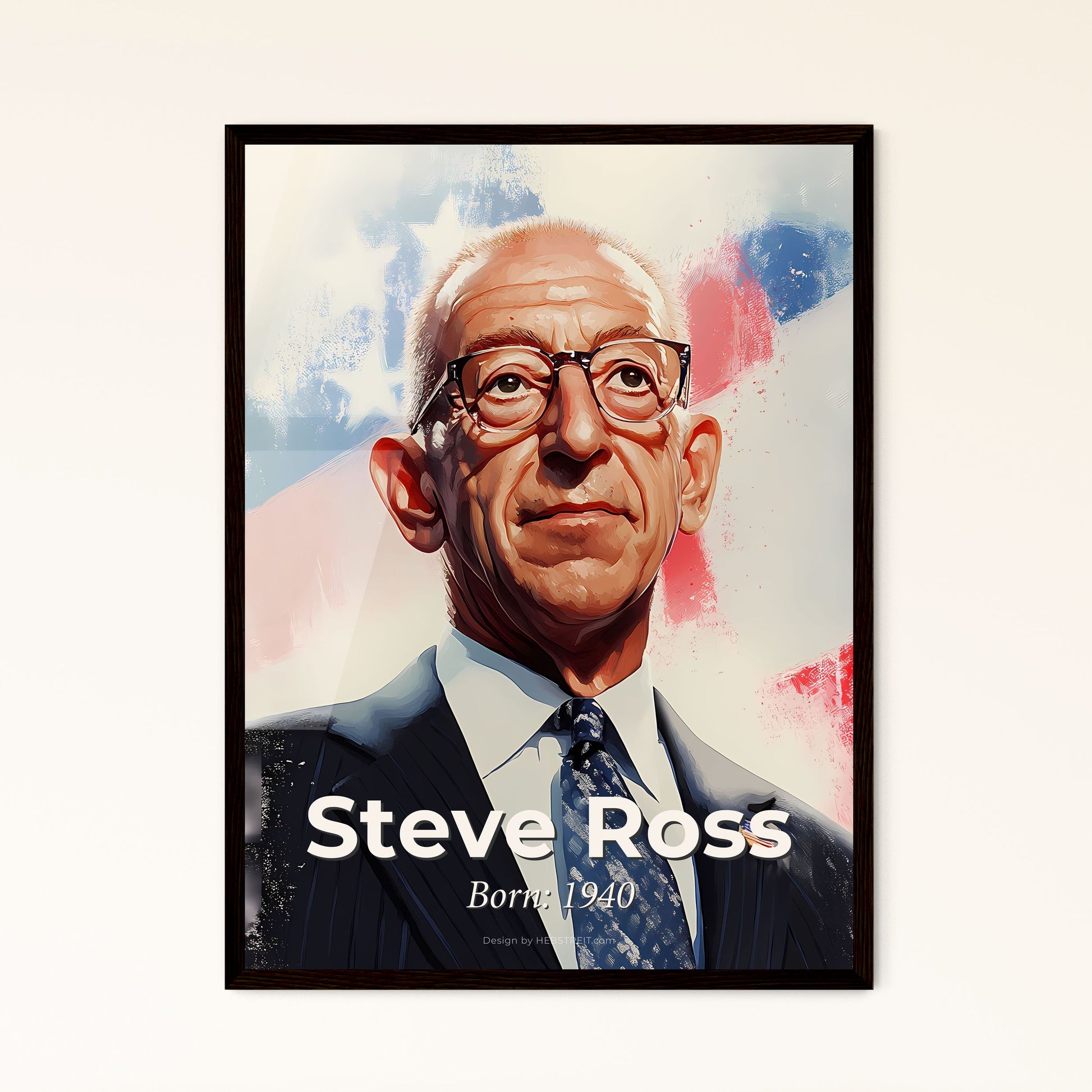 Portrait of Steve Ross, Born: 1940. Impressionistic painting of a man in a suit and tie.