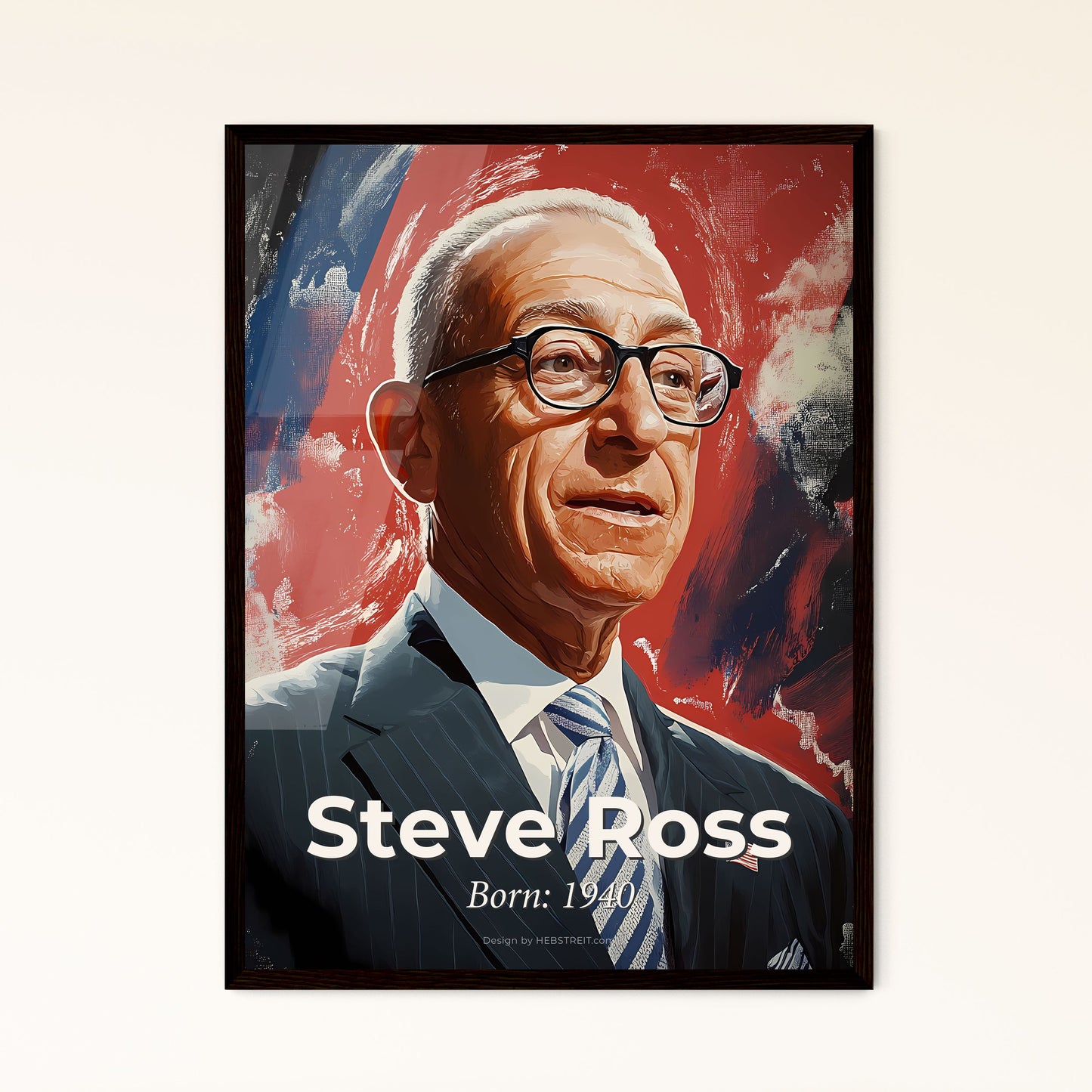 Portrait of Steve Ross, Born: 1940. Impressionistic painting of a man in a suit and tie.