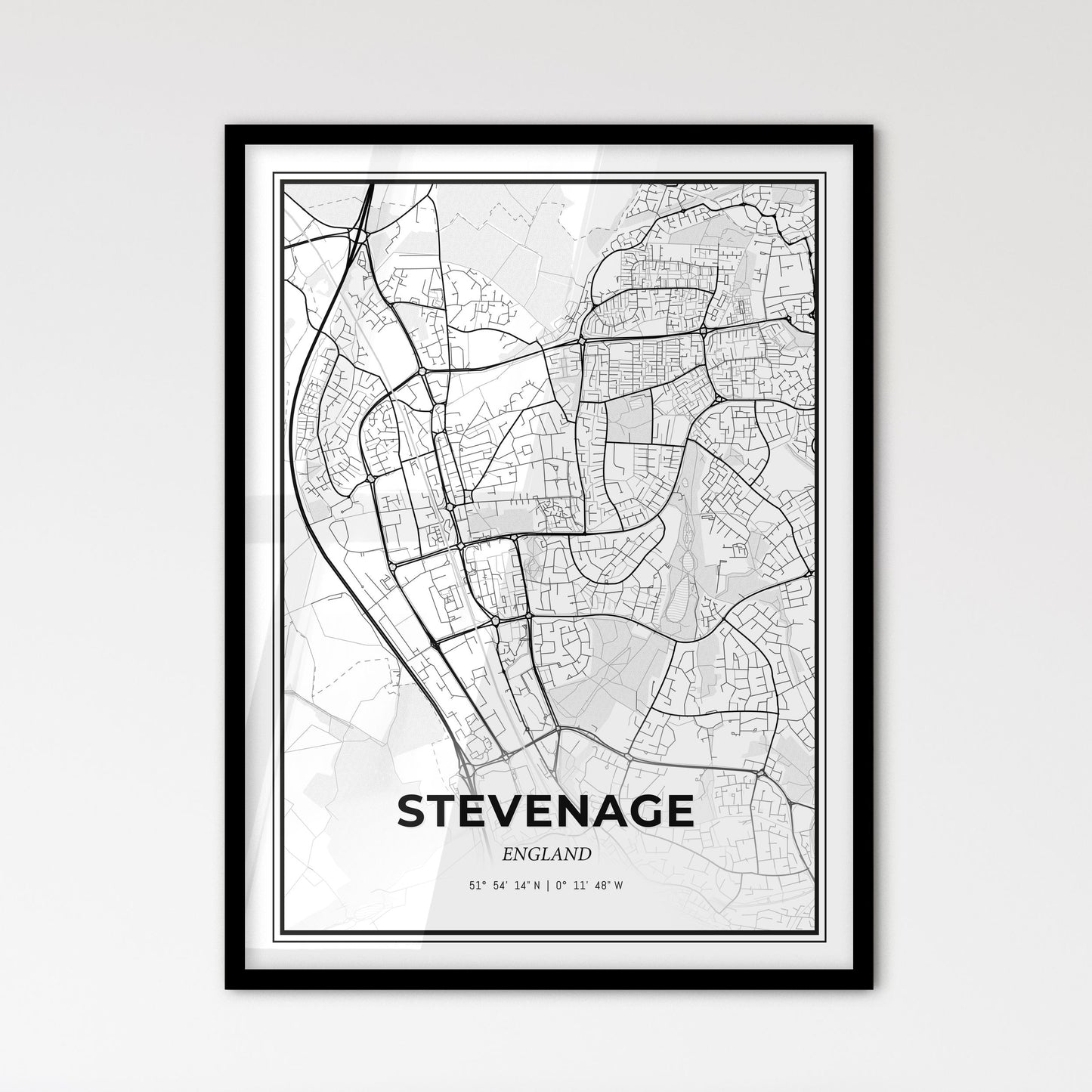 Stevenage England - Scandinavian Style City Map for Modern Home Decor