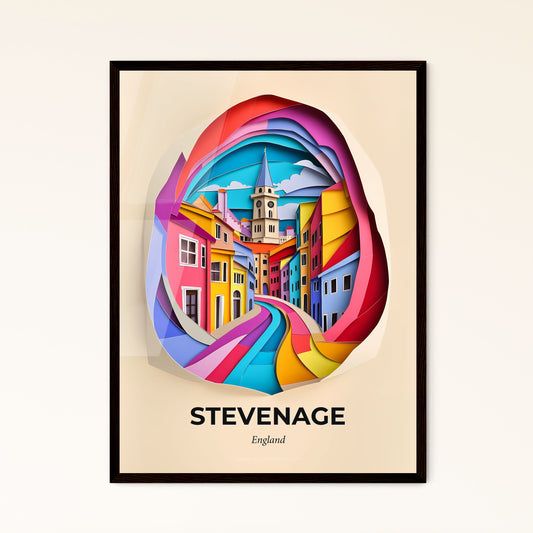 Vivid Stevenage, England - a paper cut of a city with a clock tower