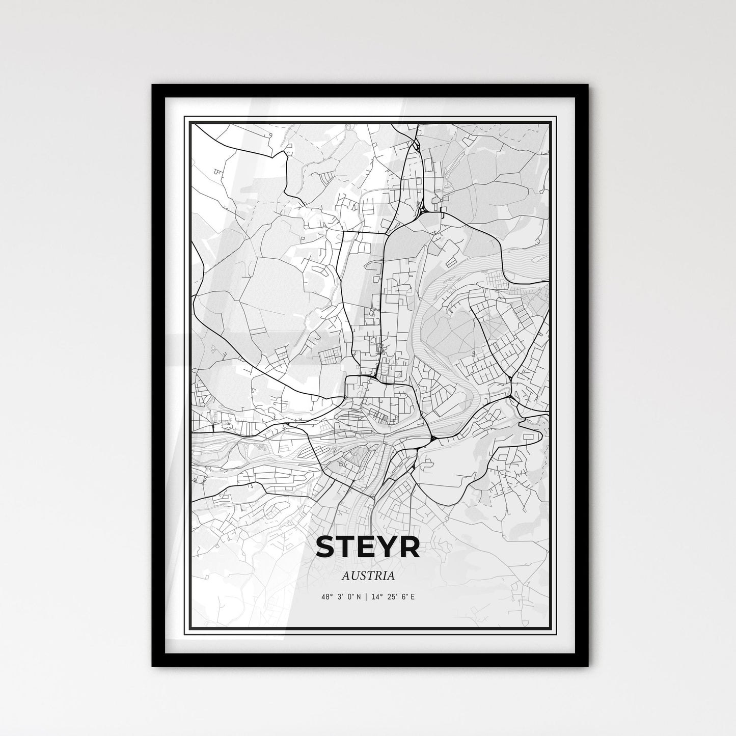 Steyr Austria - Scandinavian Style City Map for Modern Home Decor