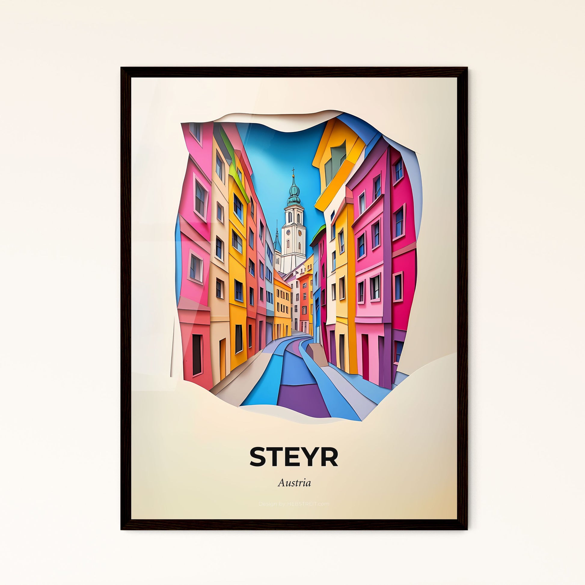 Vivid Steyr, Austria - a paper cut of a street with a church in the background