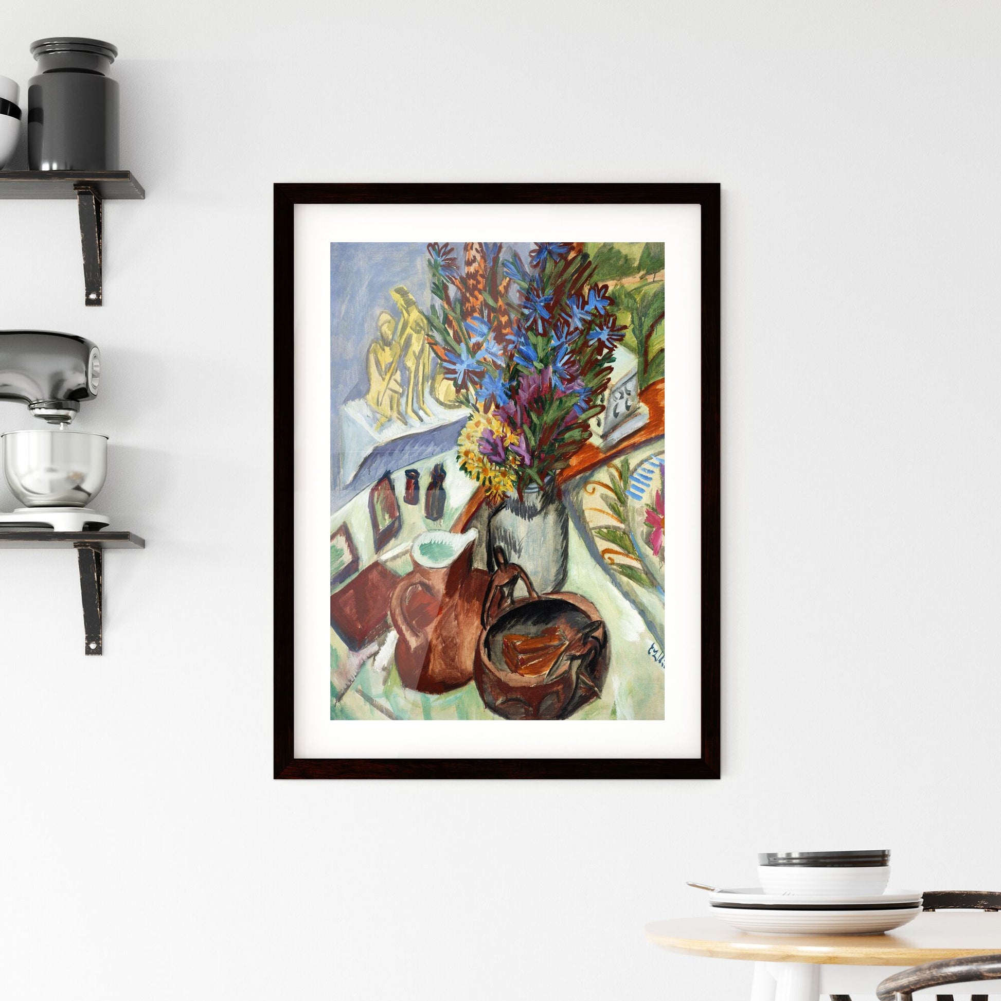 Framed Print of Still Life with Jug and African Bowl – Ernst Ludwig Kirchner