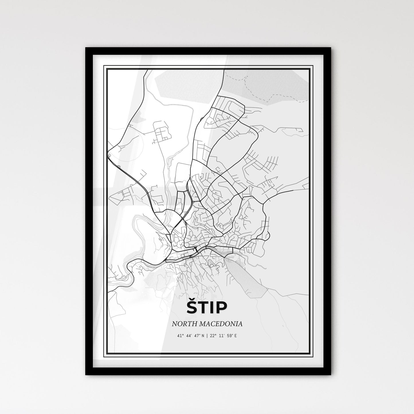 Štip North Macedonia - Scandinavian Style City Map for Modern Home Decor