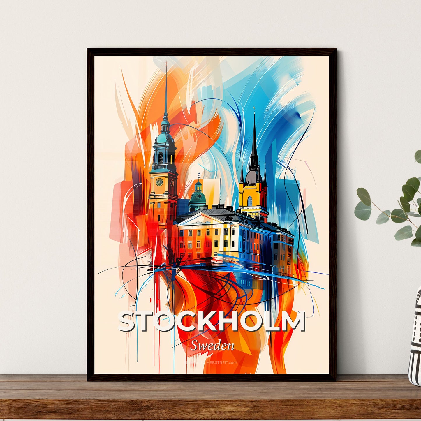 Vibrant Stockholm, Sweden - A Painting Of A Building With Towers And A Clock Tower