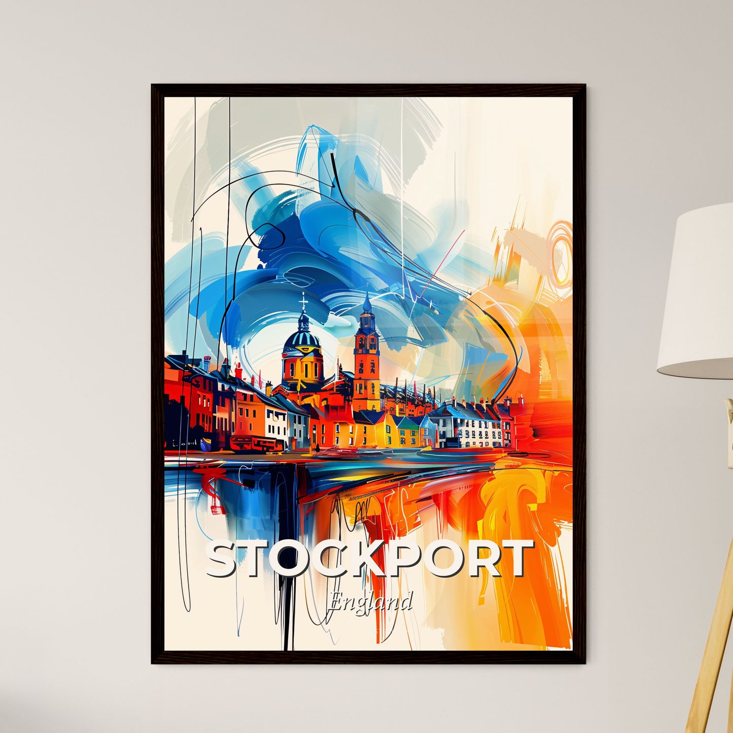 Vibrant Stockport, England - A Colorful Painting Of A Town