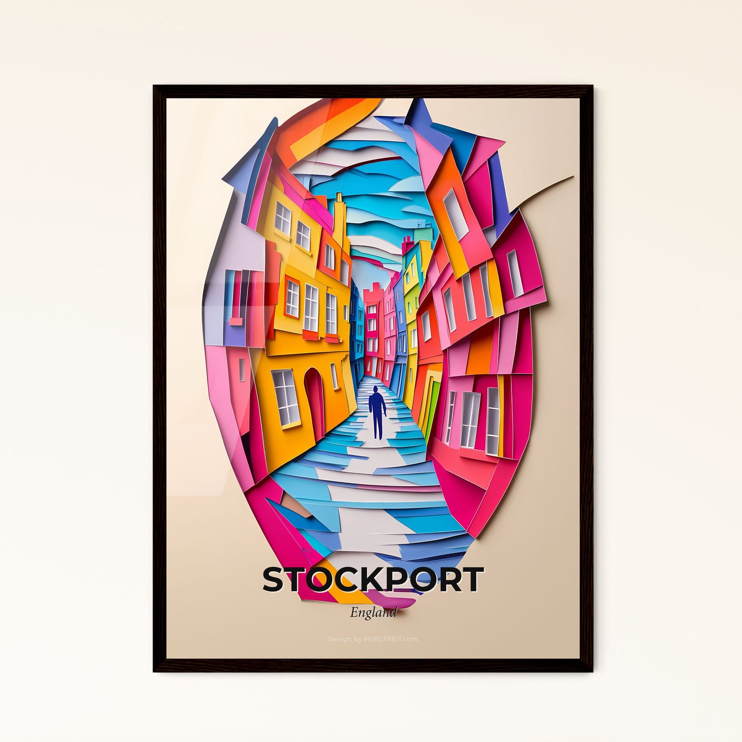 Vivid Stockport, England - a person walking down a street in a colorful city