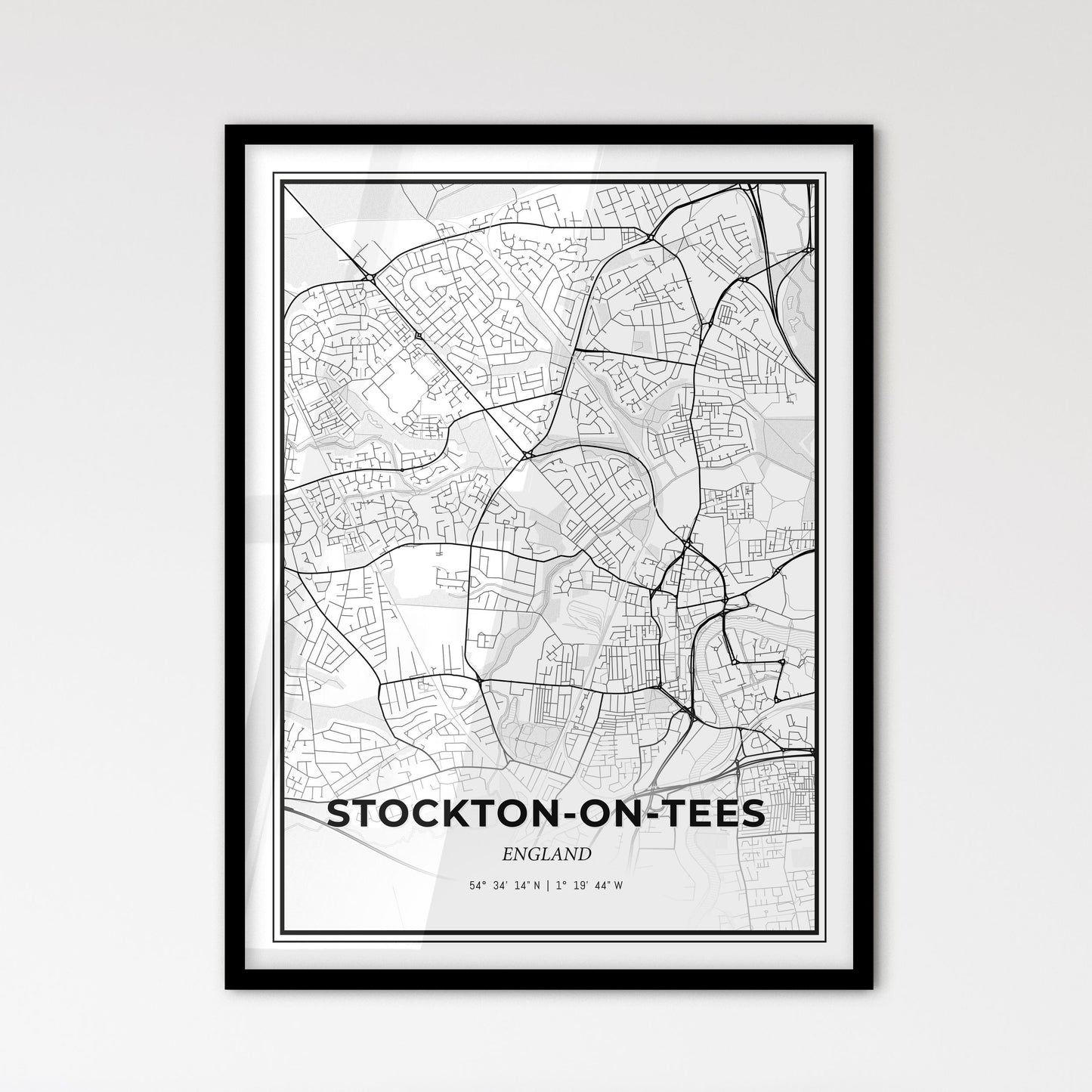 Stockton-on-Tees England - Scandinavian Style City Map for Modern Home Decor