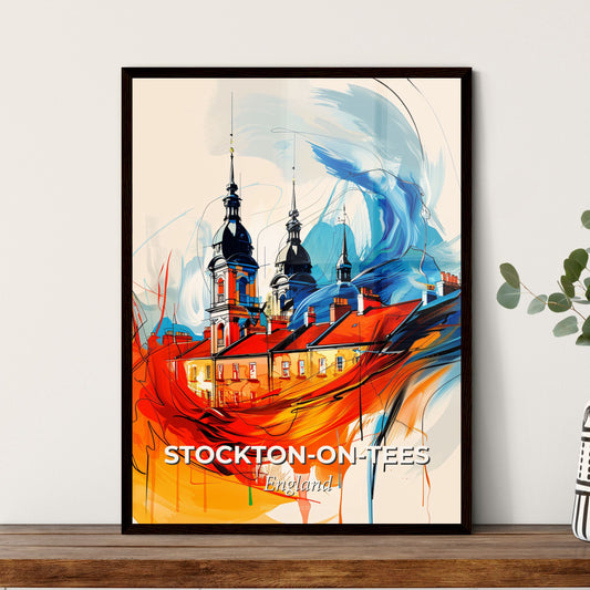 Vibrant Stockton-On-Tees, England - A Painting Of A Building With A Colorful Background