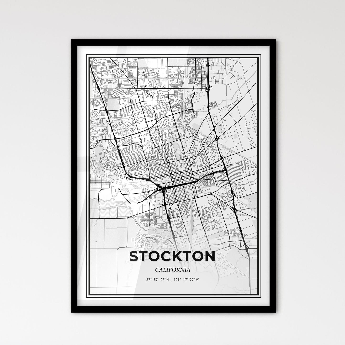 Stockton California - Scandinavian Style City Map for Modern Home Decor