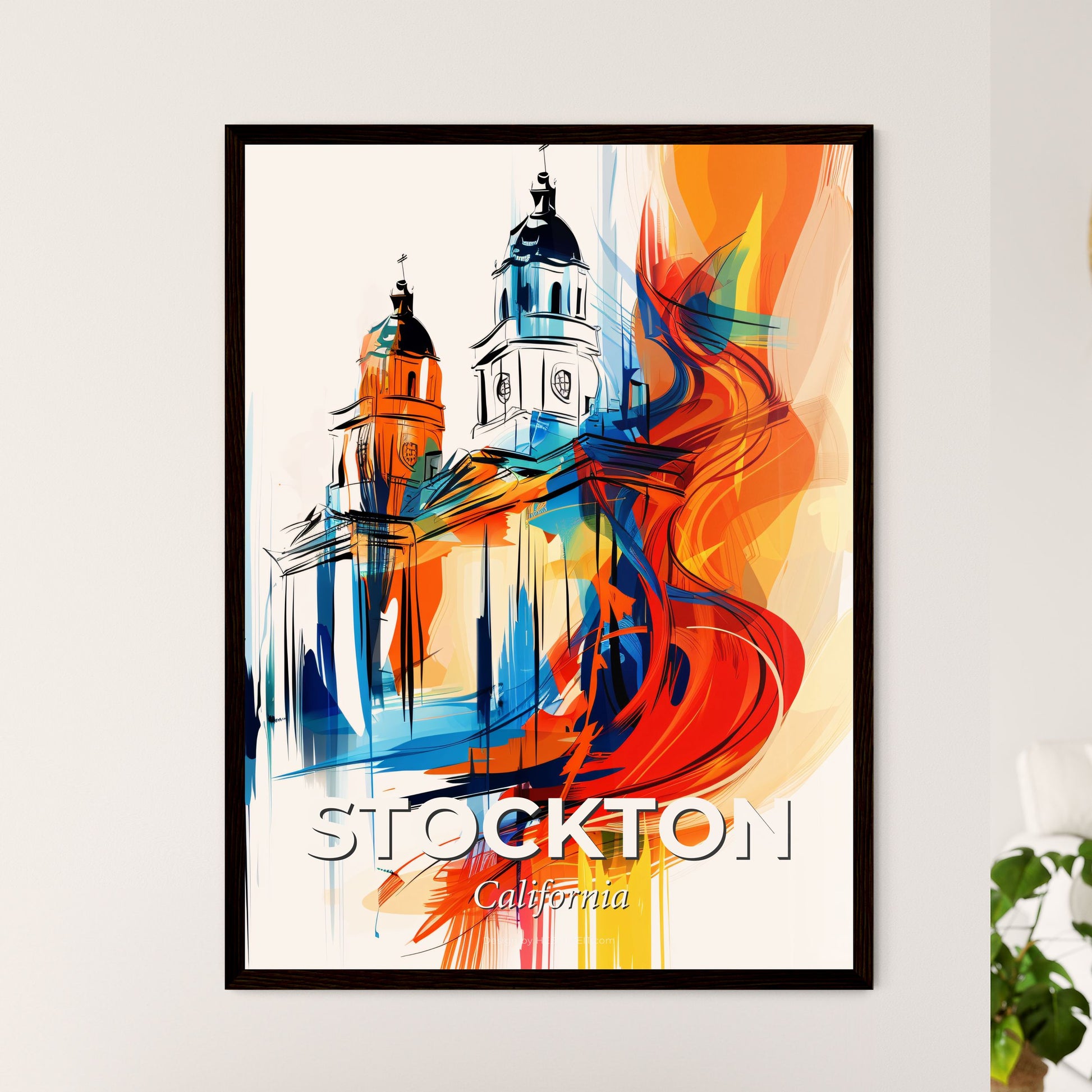 Vibrant Stockton, California - A Painting Of A Building With A Fire