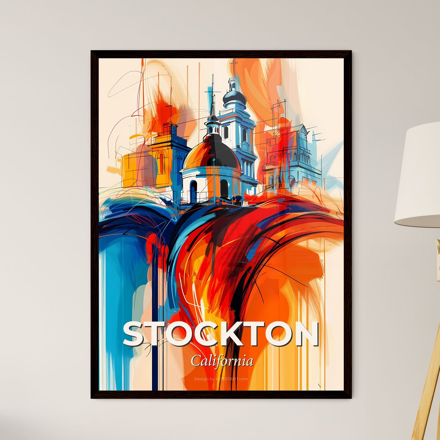 Vibrant Stockton, California - A Painting Of A Building With A Dome And A Dome On Top