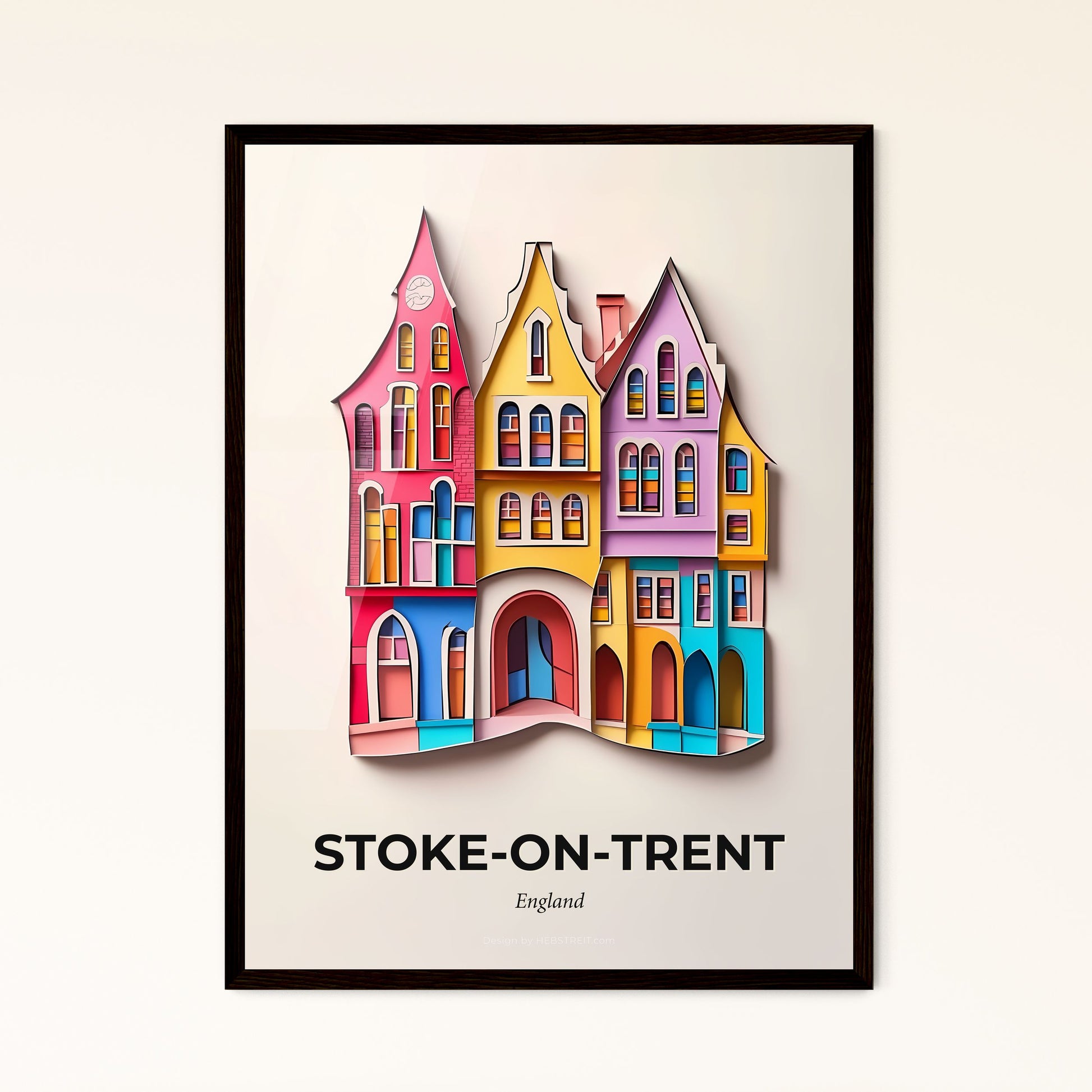 Vivid Stoke-on-Trent, England - a paper cut of a colorful building with a clock