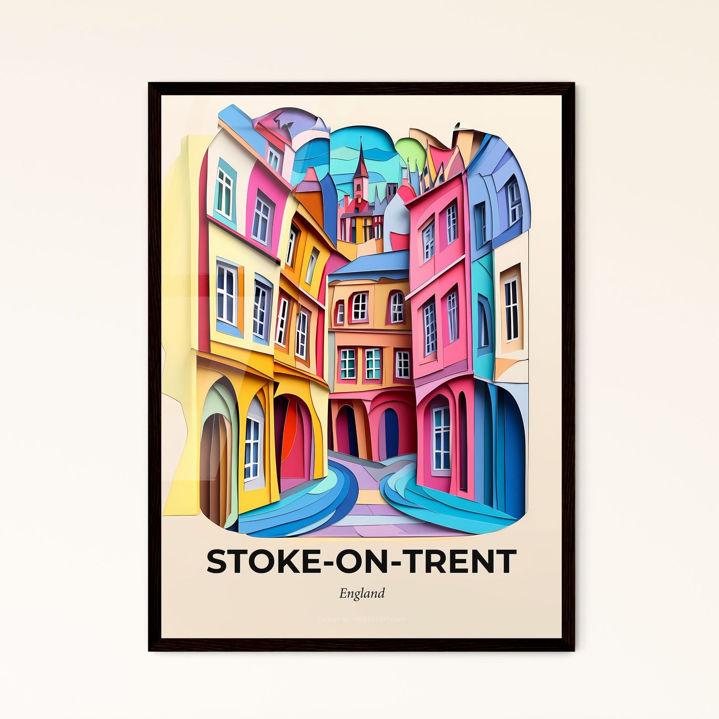 Vivid Stoke-on-Trent, England - a colorful city street with a clock tower