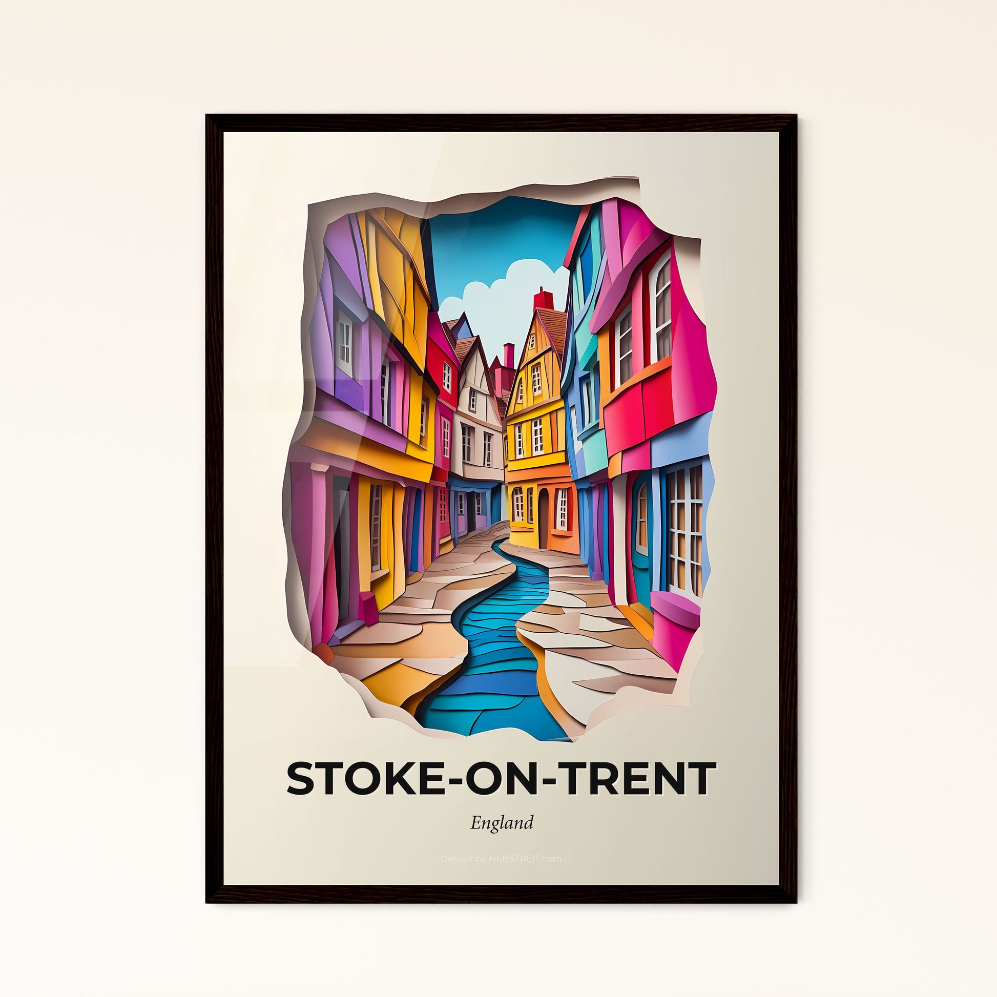 Vivid Stoke-on-Trent, England - a colorful street scene with a stream of water