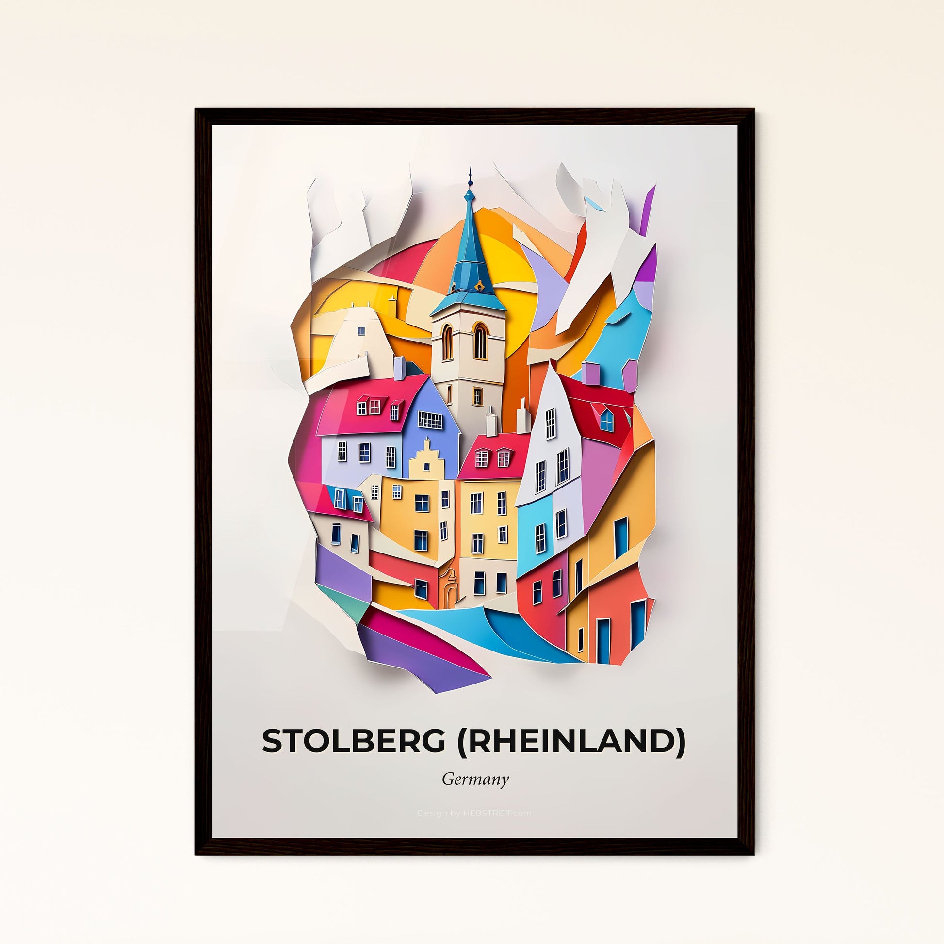 Vivid Stolberg (Rheinland), Germany - a paper cut of a city with a clock tower