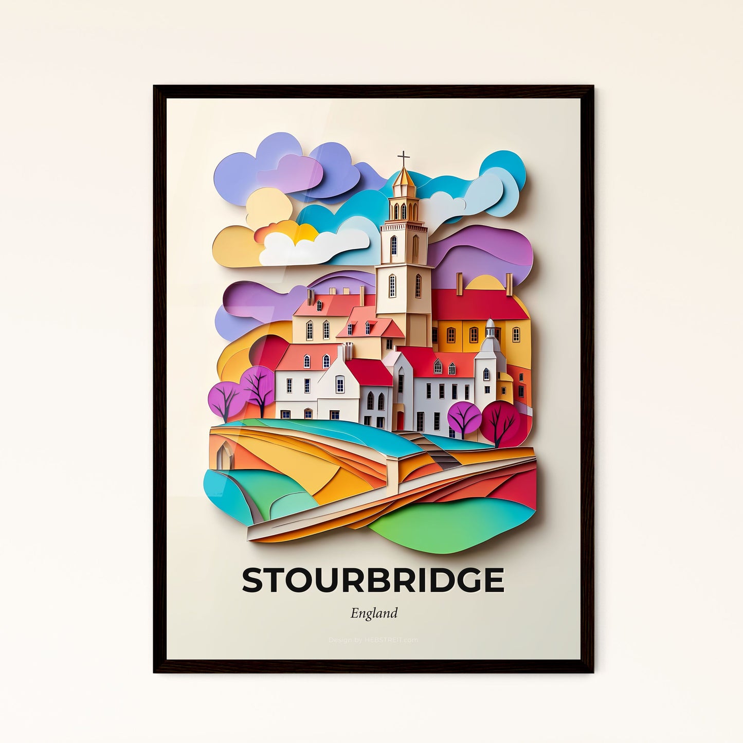 Vivid Stourbridge, England - a paper cut of a church and a river