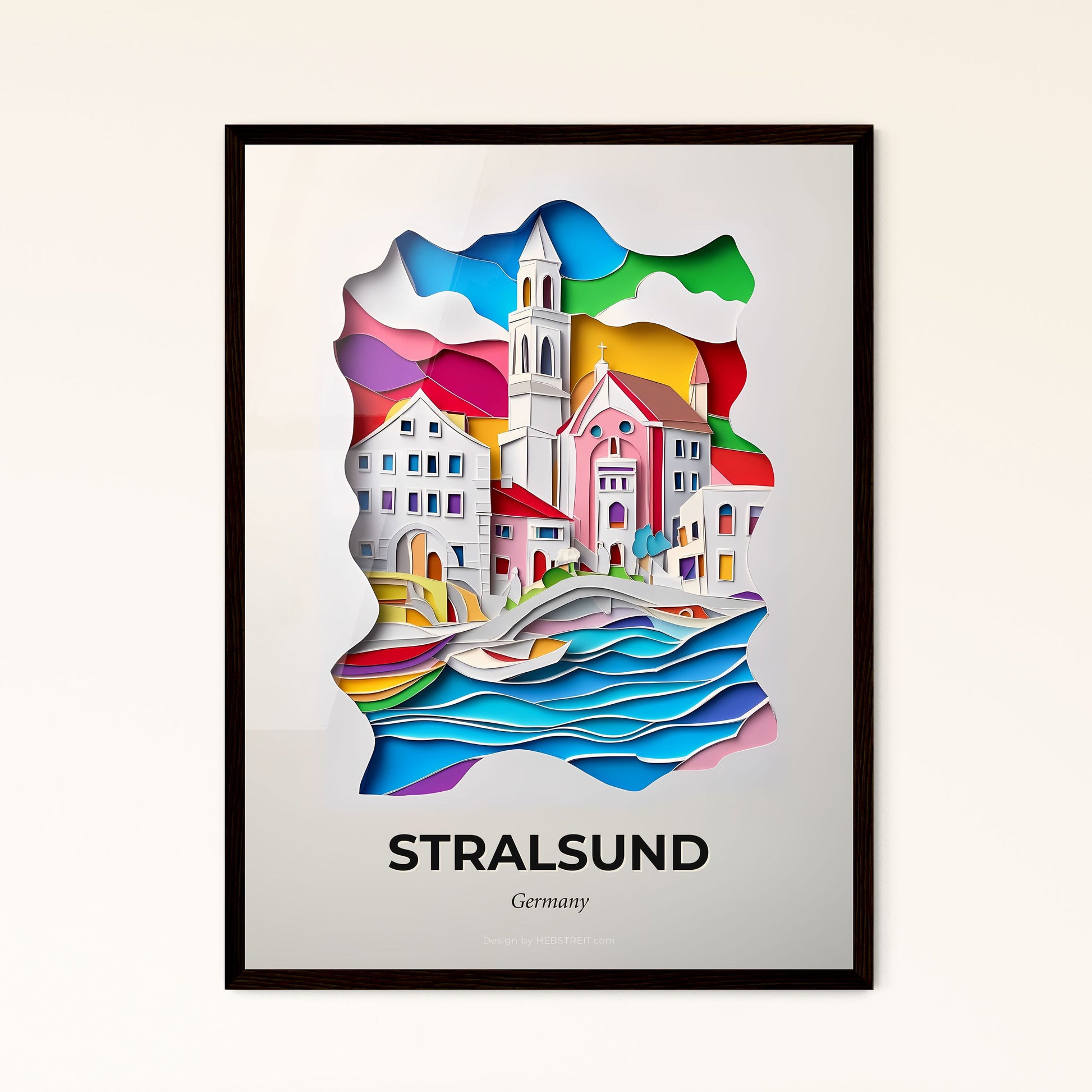 Vivid Stralsund, Germany - a paper cut of a city with a bridge