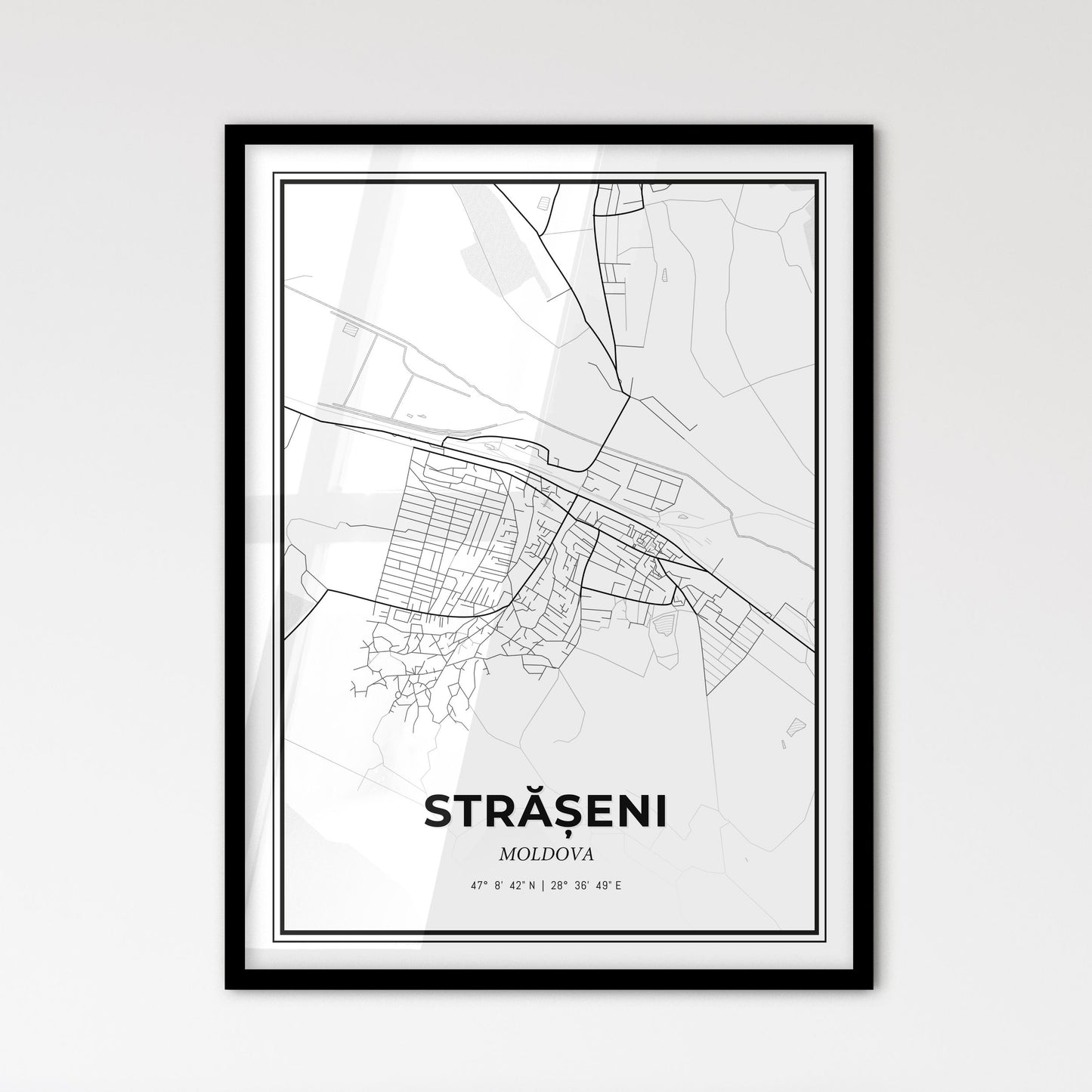 Strășeni Moldova - Scandinavian Style City Map for Modern Home Decor