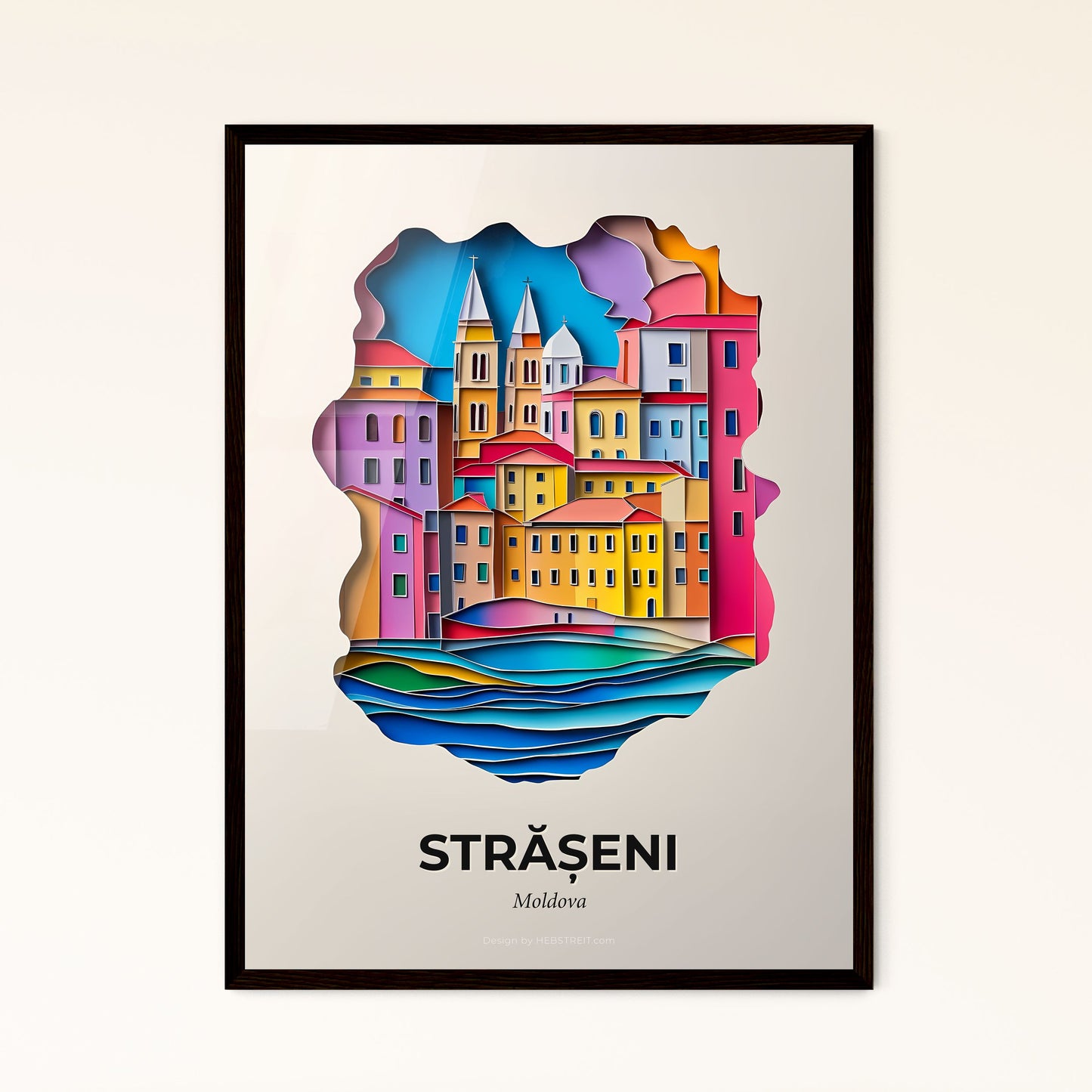 Vivid Strășeni, Moldova - a paper cut of a city with a river