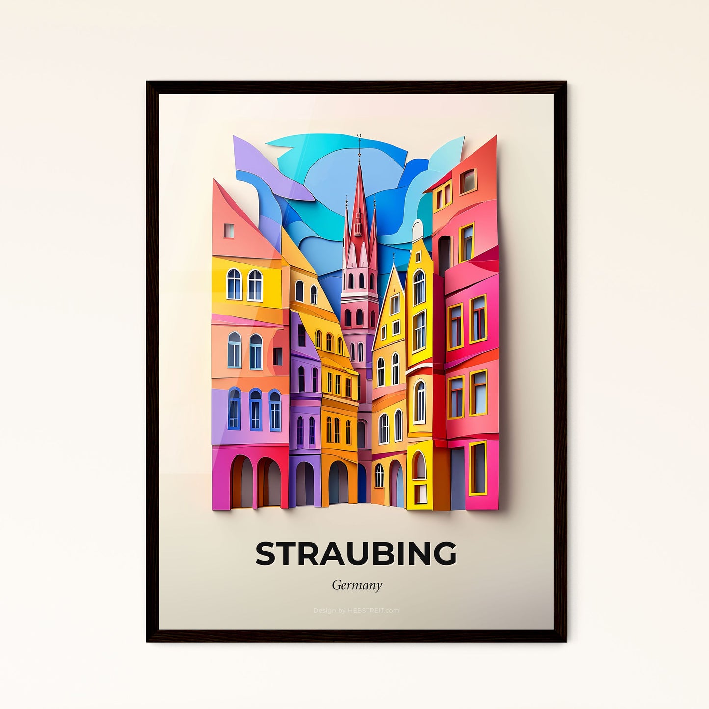 Vivid Straubing, Germany - a paper cut of a city with a clock tower