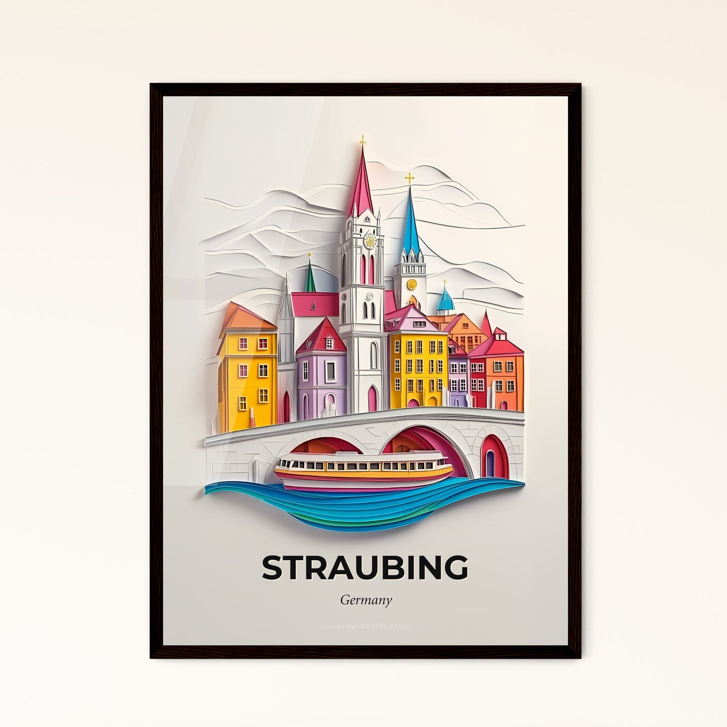 Vivid Straubing, Germany - a paper cut of a city with a bridge