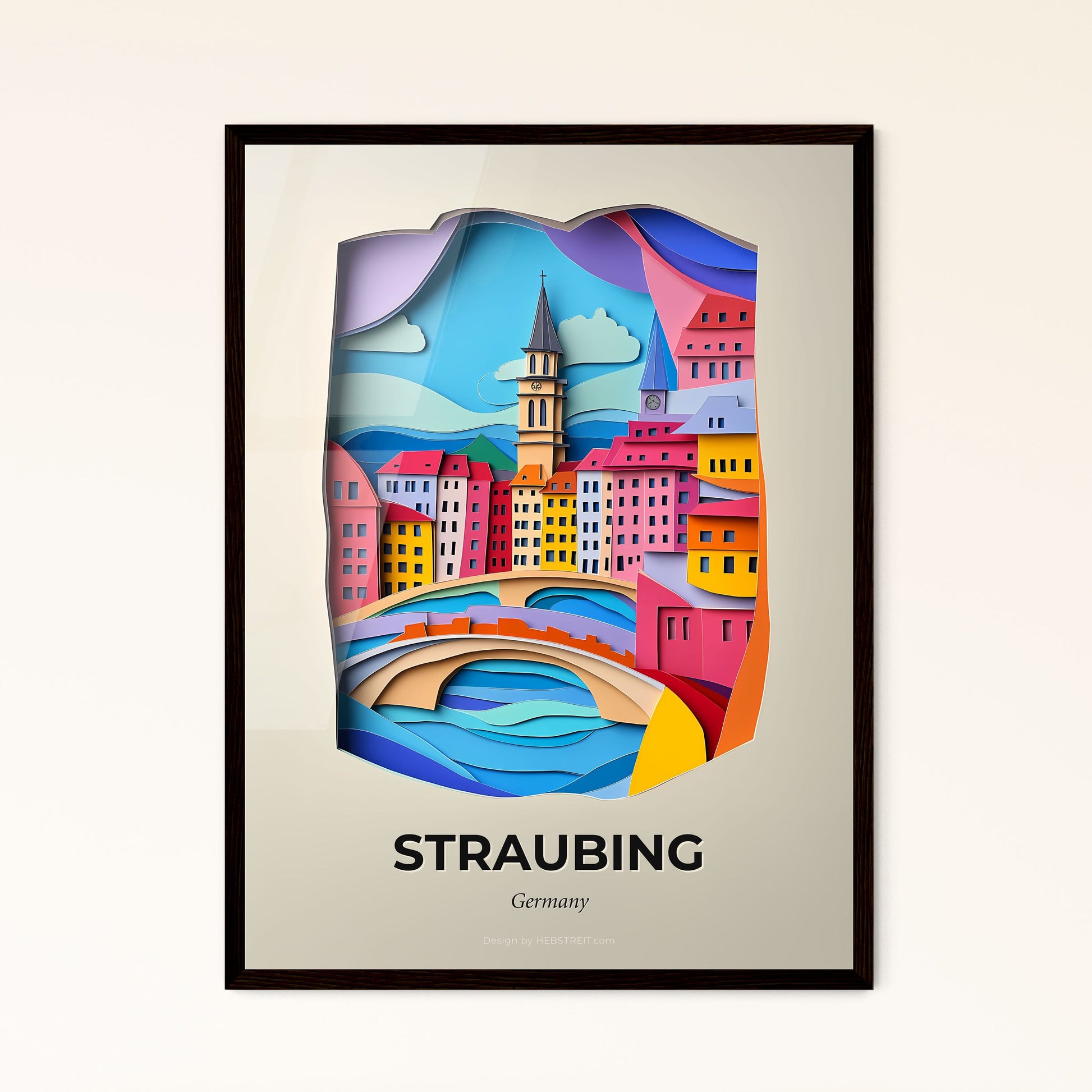 Vivid Straubing, Germany - a paper cut of a city with a bridge