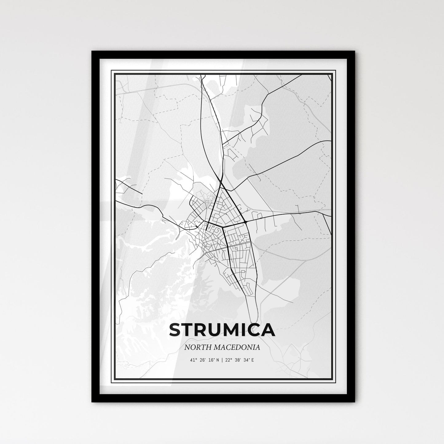 Strumica North Macedonia - Scandinavian Style City Map for Modern Home Decor