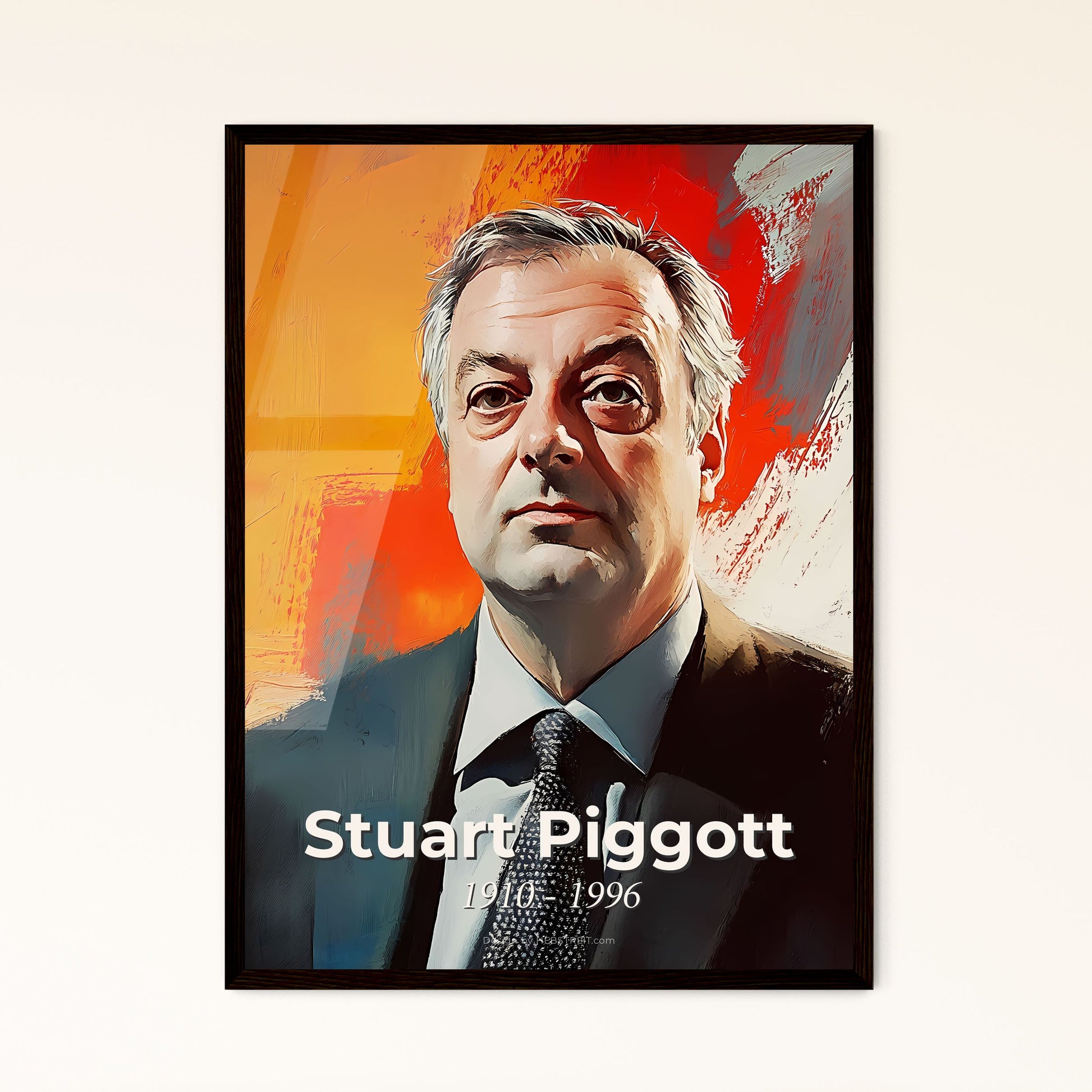 Portrait of Stuart Piggott, 1910 - 1996. Impressionistic painting of a man in a suit and tie.