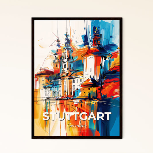 Vibrant Stuttgart, Germany - A Painting Of A Building